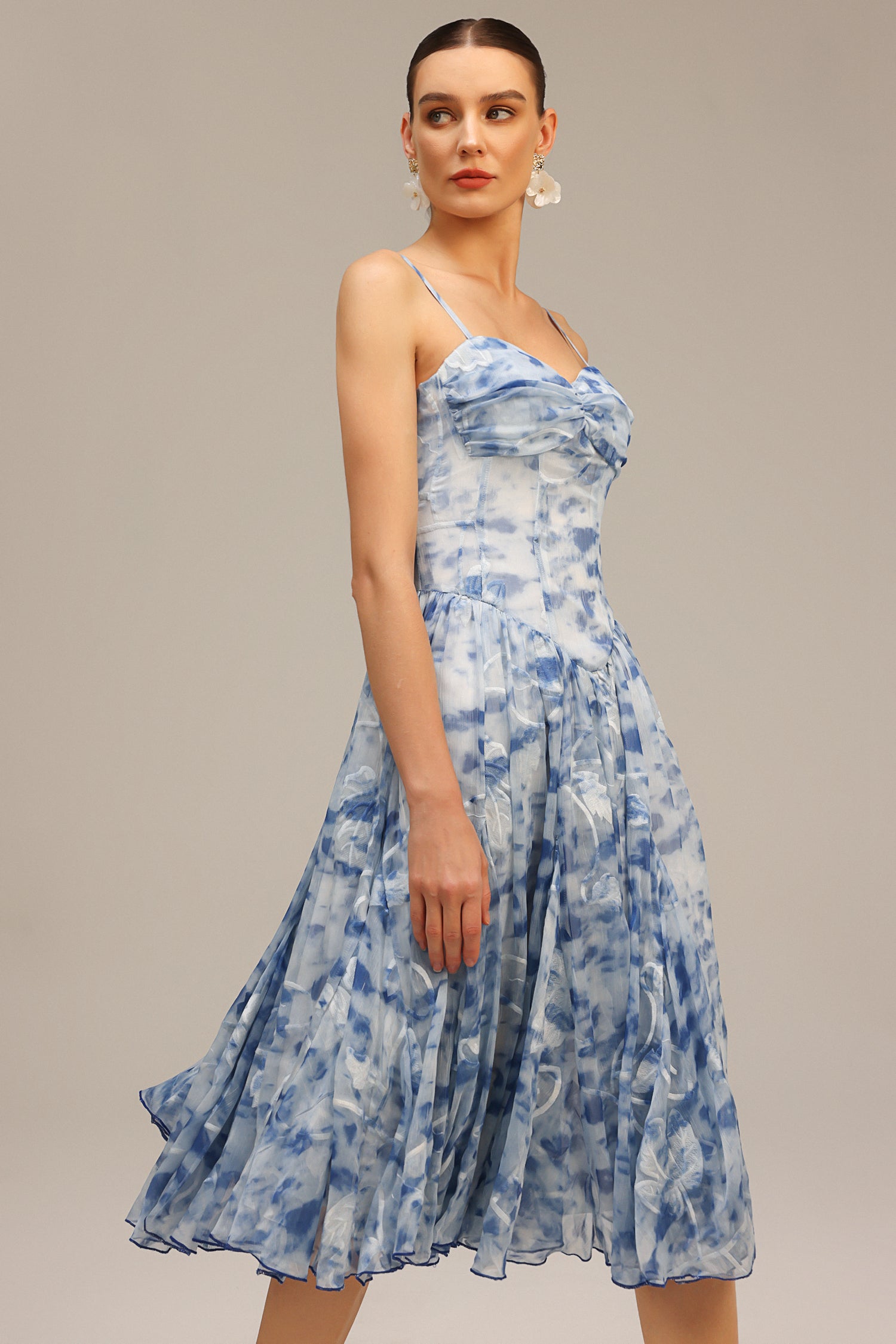 Lesa Halter Floral Printed Midi Dress