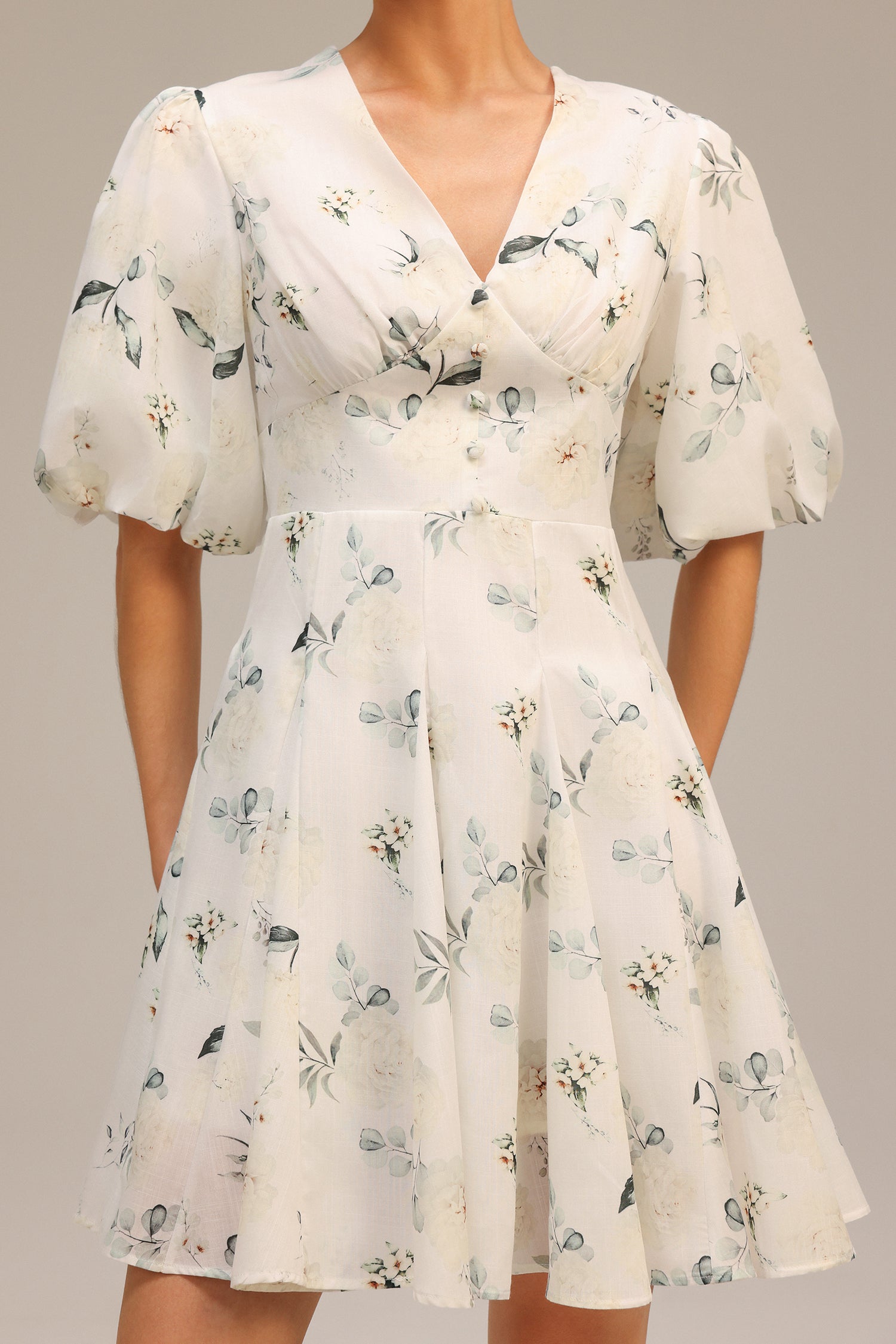 Jayne V-Neck Puff Sleeves Floral Printed Mini Dress