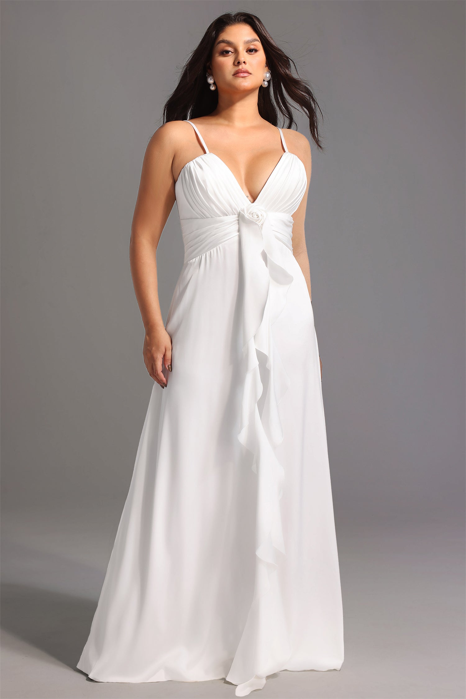 Yvonne Sleeveless V-Neck Flowers Flounce Maxi Dress