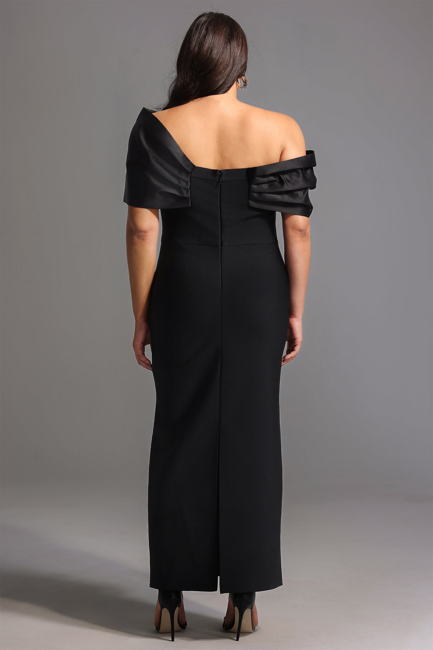 Palez Sleeveless One Shoulder Diamond Bow Bandage Maxi Dress