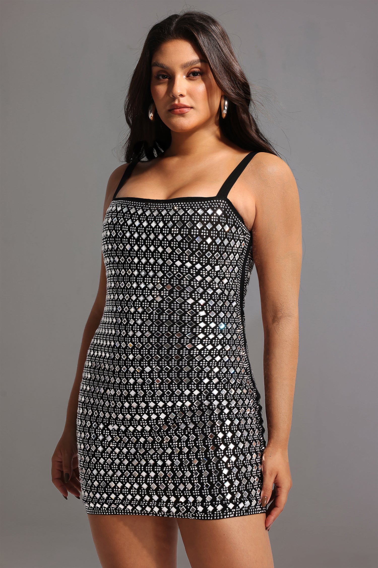 Darcy Rhinestones Halter Bandage Mini Dress -  Black