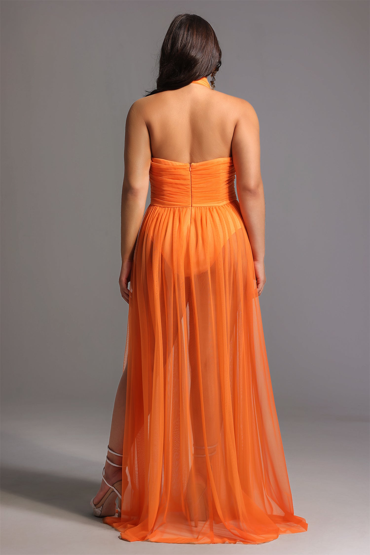 Rivka Halterneck Twist Mesh Maxi Dress