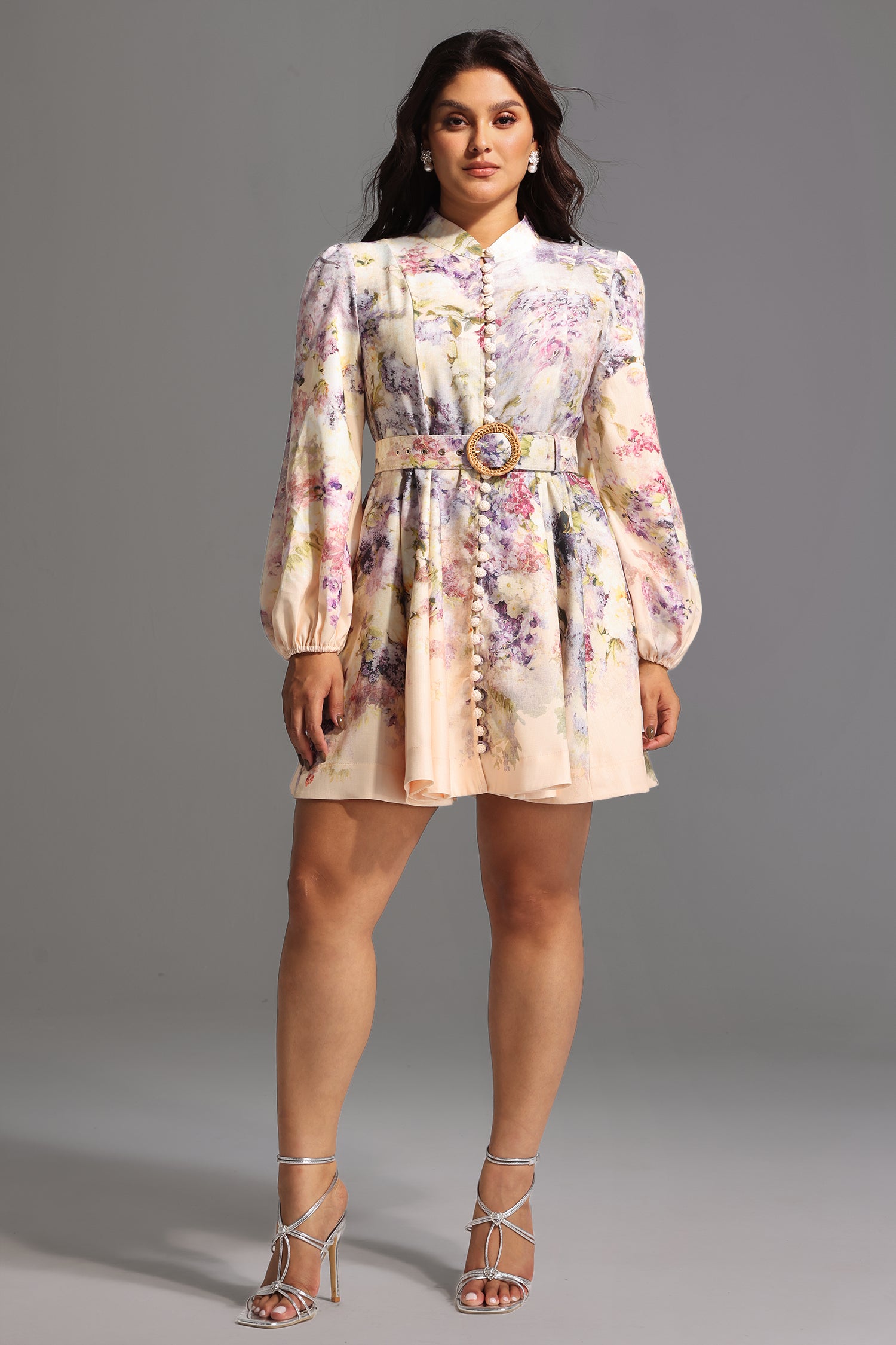 Patti Long Sleeve Floral Printed Mini Dress	