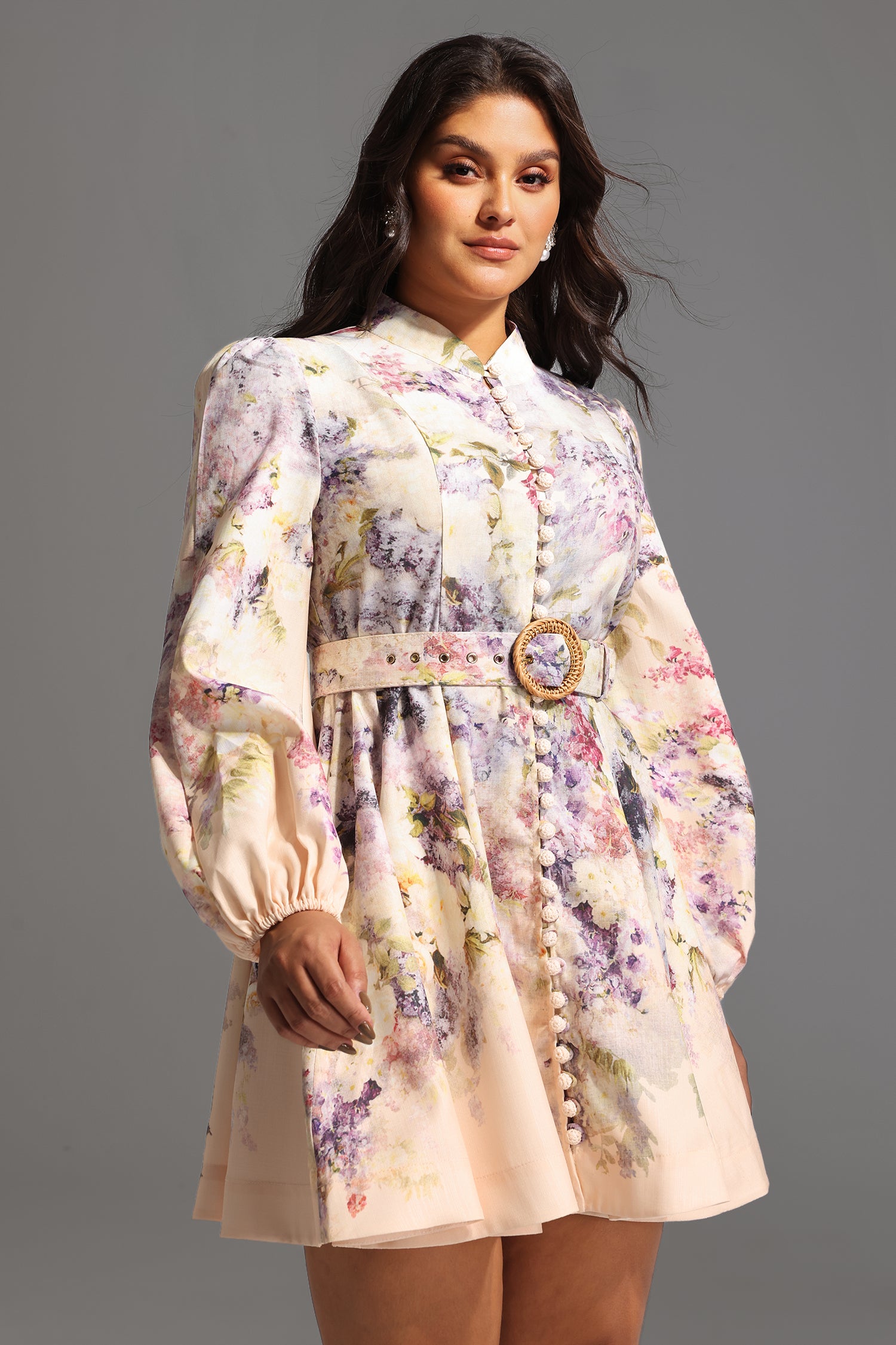 Patti Long Sleeve Floral Printed Mini Dress	