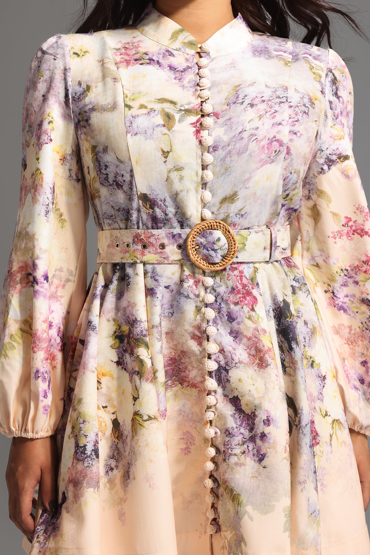 Patti Long Sleeve Floral Printed Mini Dress	