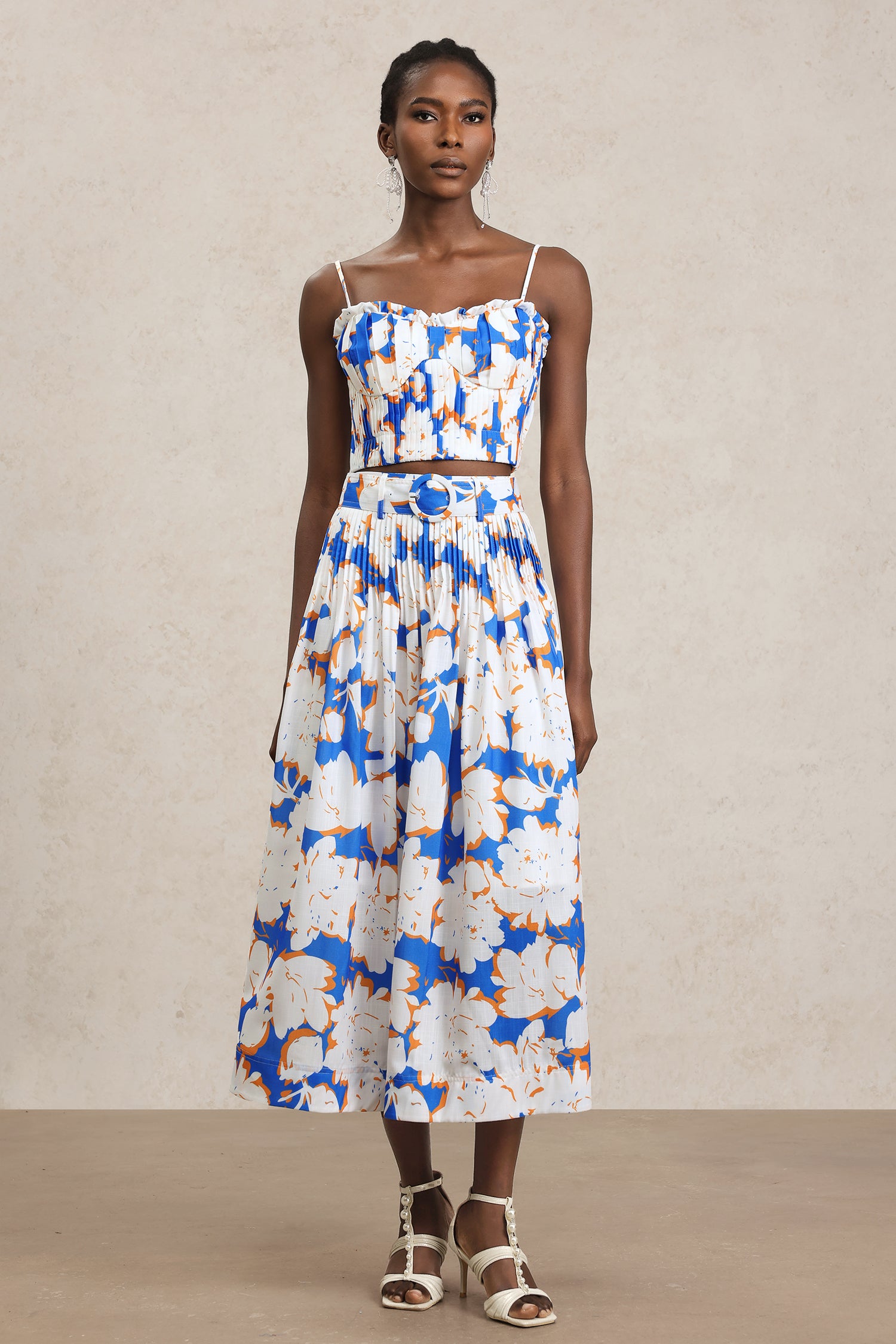 Kijin Halter Floral Printed Top And Skirt Two-Piece Set