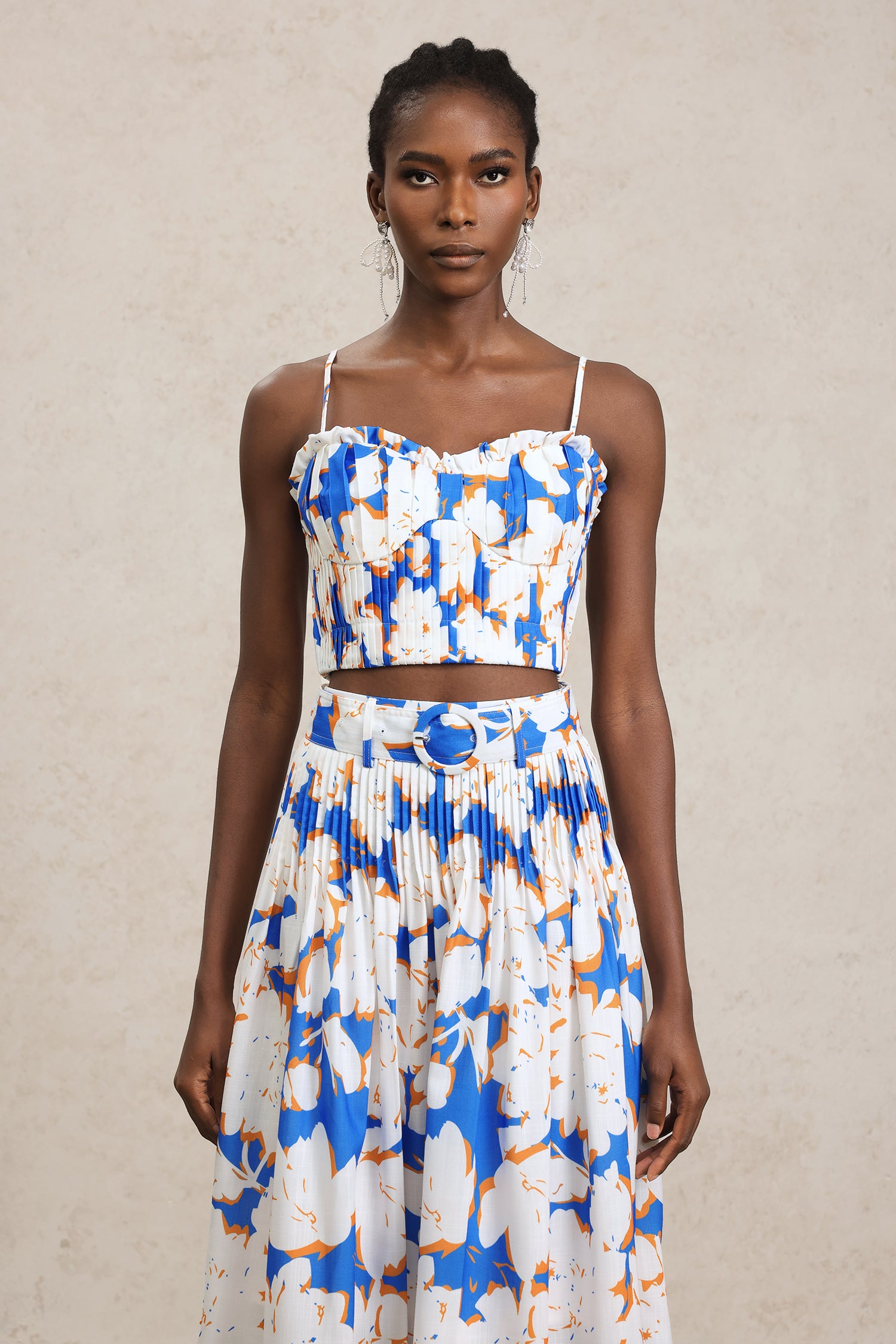 Kijin Halter Floral Printed Top And Skirt Two-Piece Set