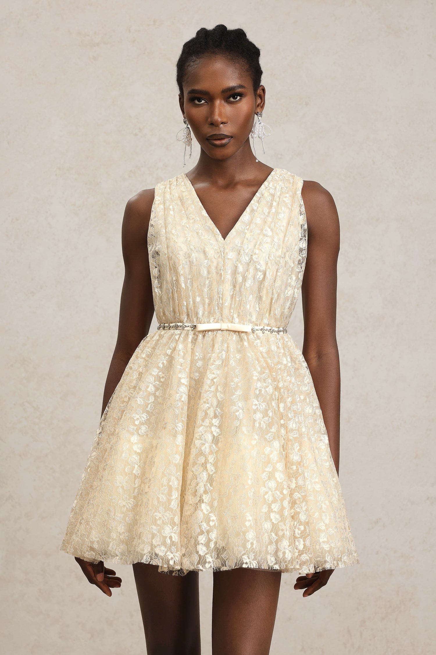 Roxanne Sleeveless V-Neck Bowknot Mini Dress