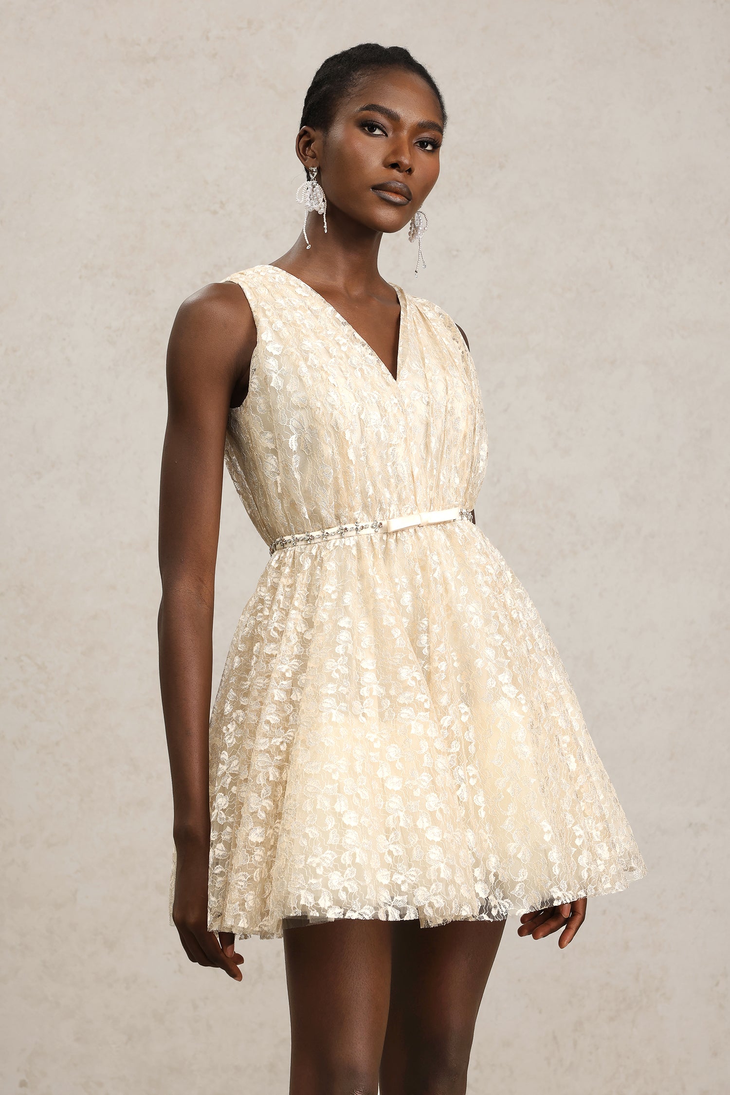 Roxanne Sleeveless V-Neck Bowknot Mini Dress