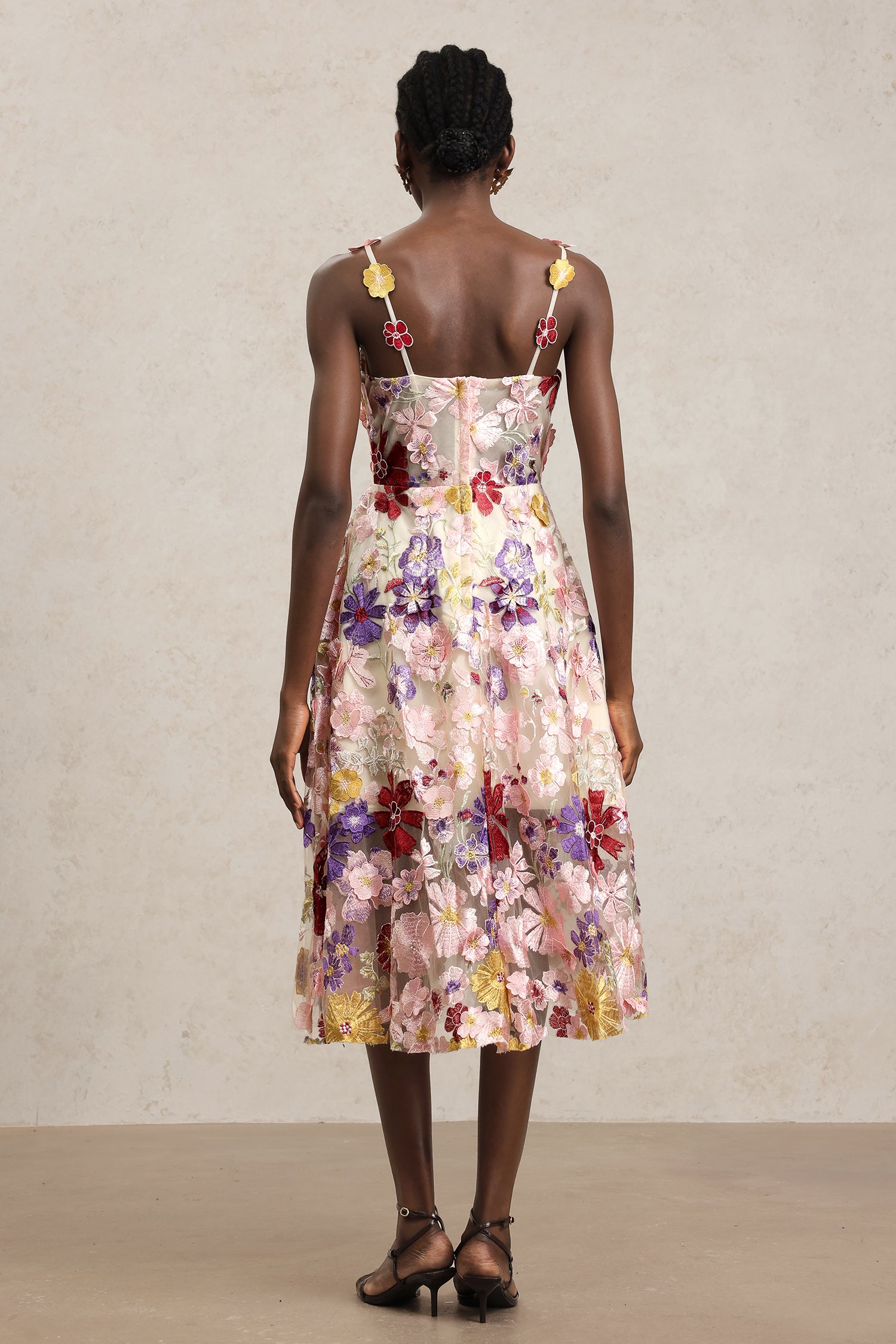 Faux Halter Flowers Midi Dress