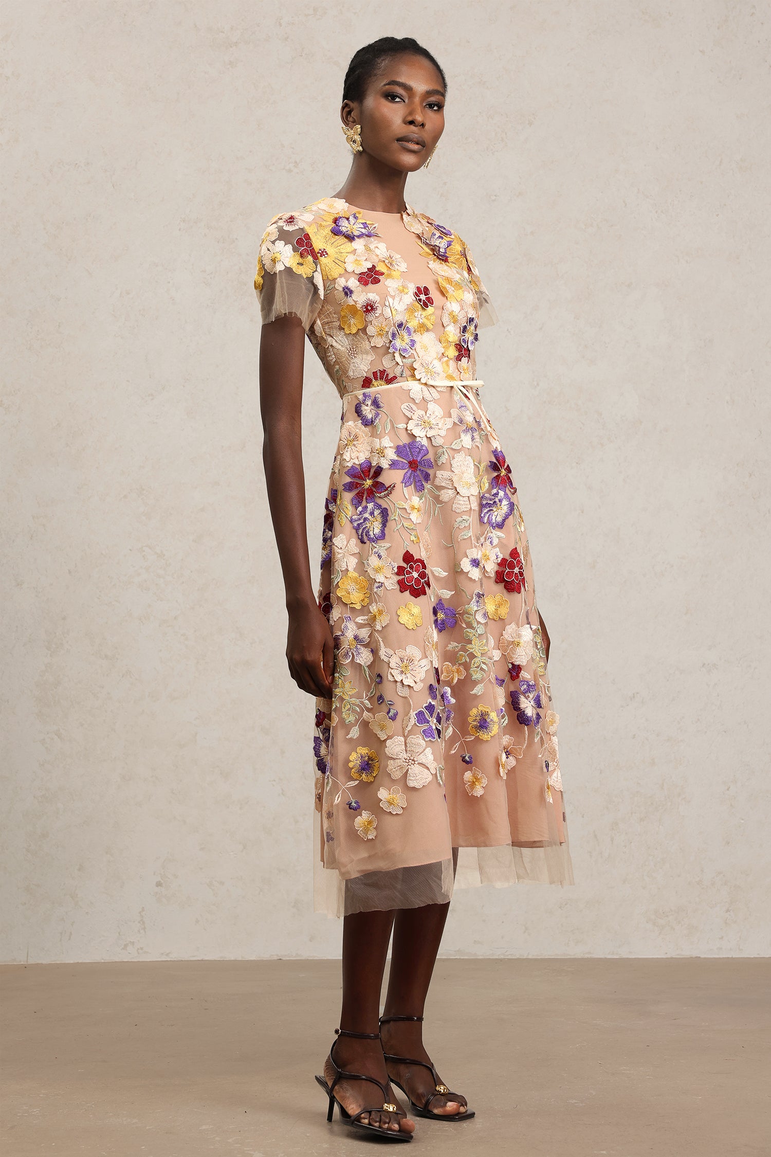 Natasha Short Sleeve Flowers Midi Dress