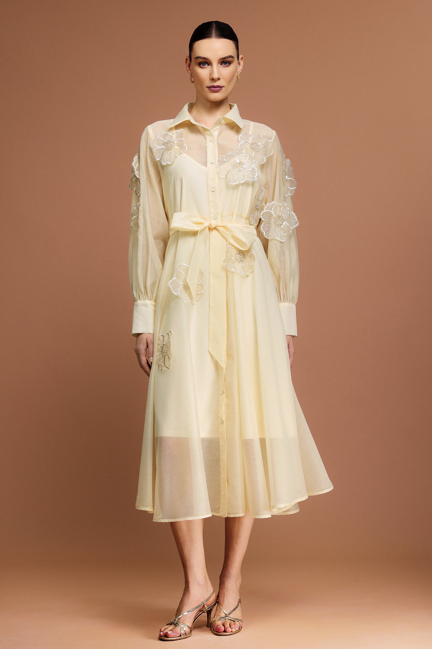 Minnie Long Sleeves Flowers Midi Dress