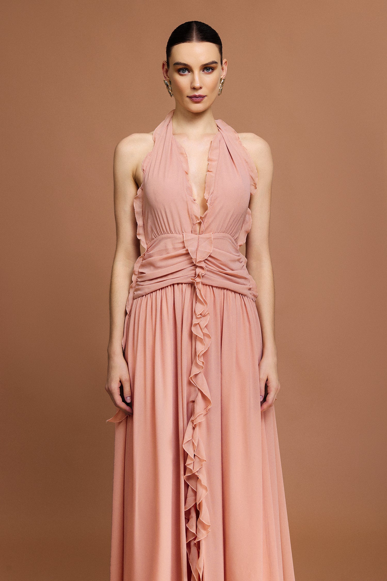 Pilisa V-Neck Sleeveless Folds Maxi Dress