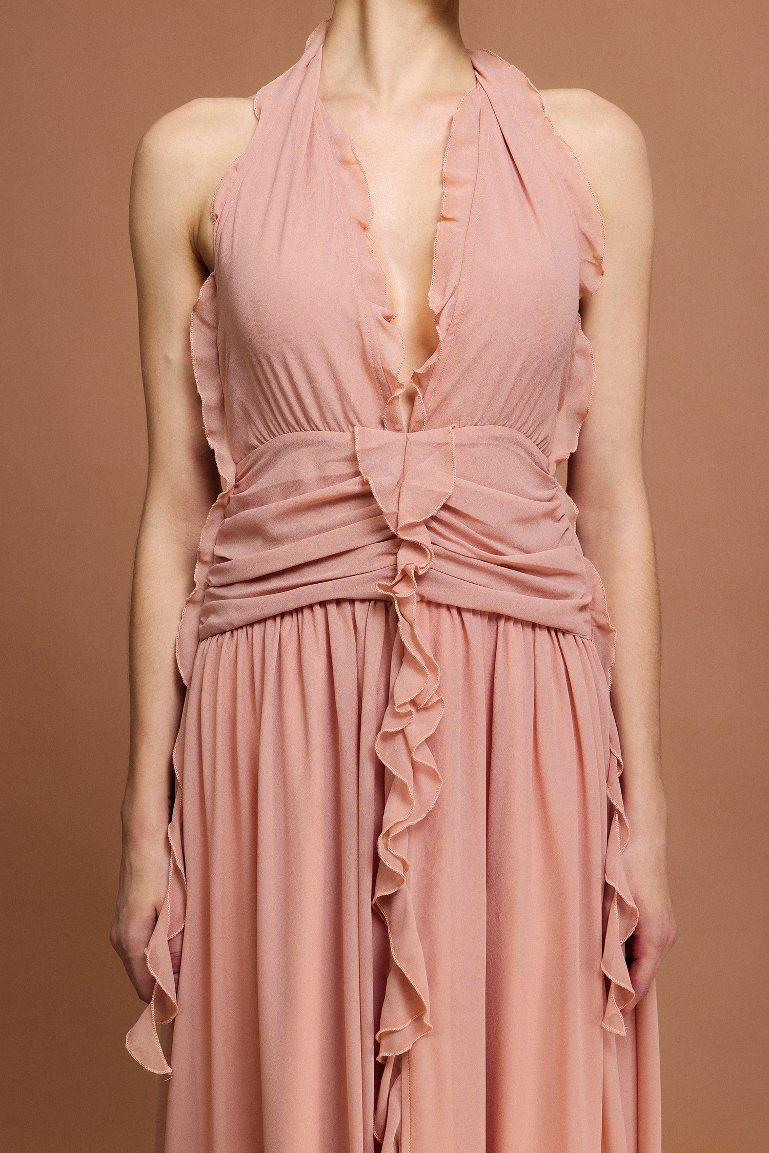 Pilisa V-Neck Sleeveless Folds Maxi Dress