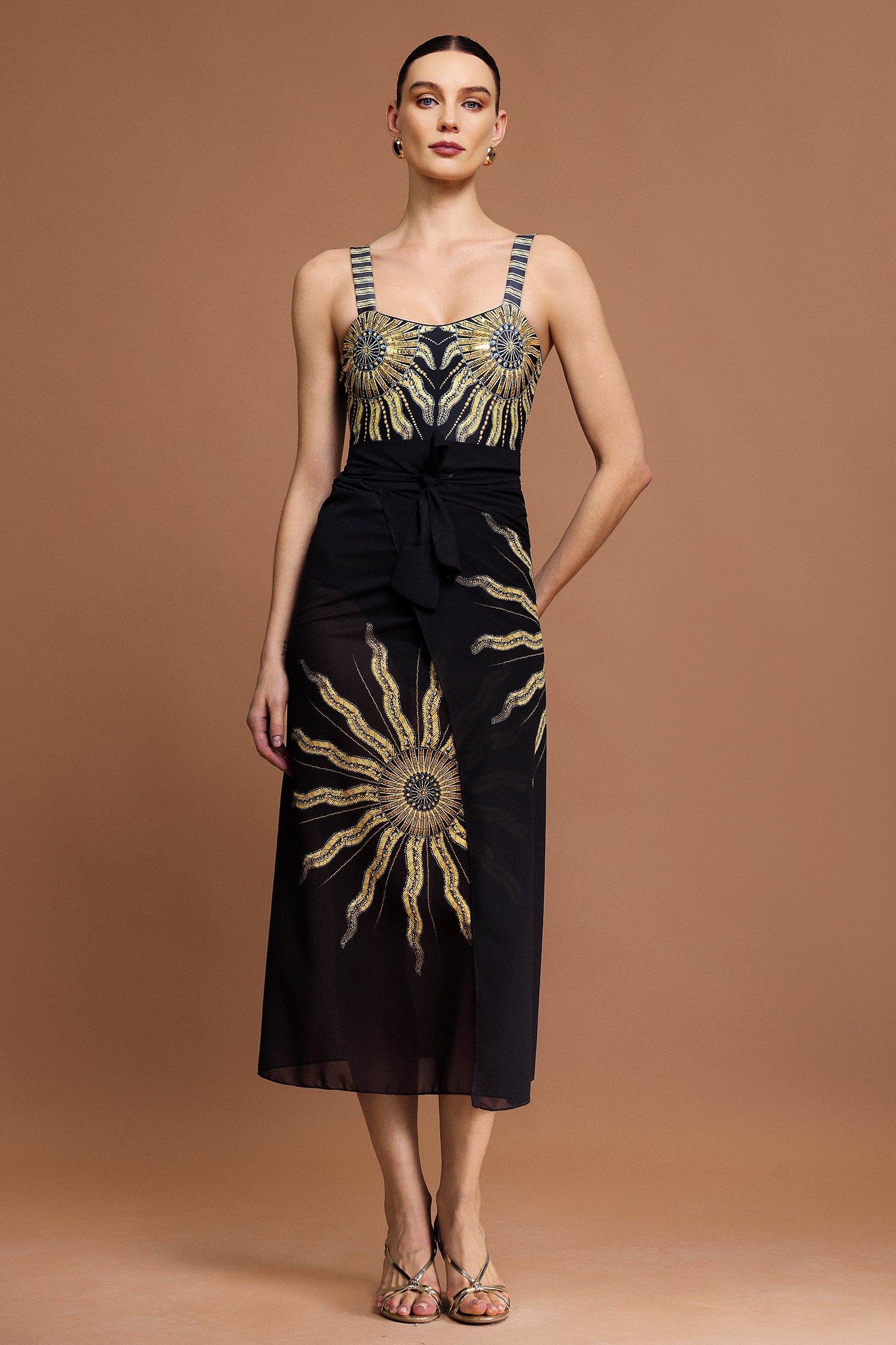 Novah Halter Sequin Sun Printed Mini Swimwear Two-Piece Set