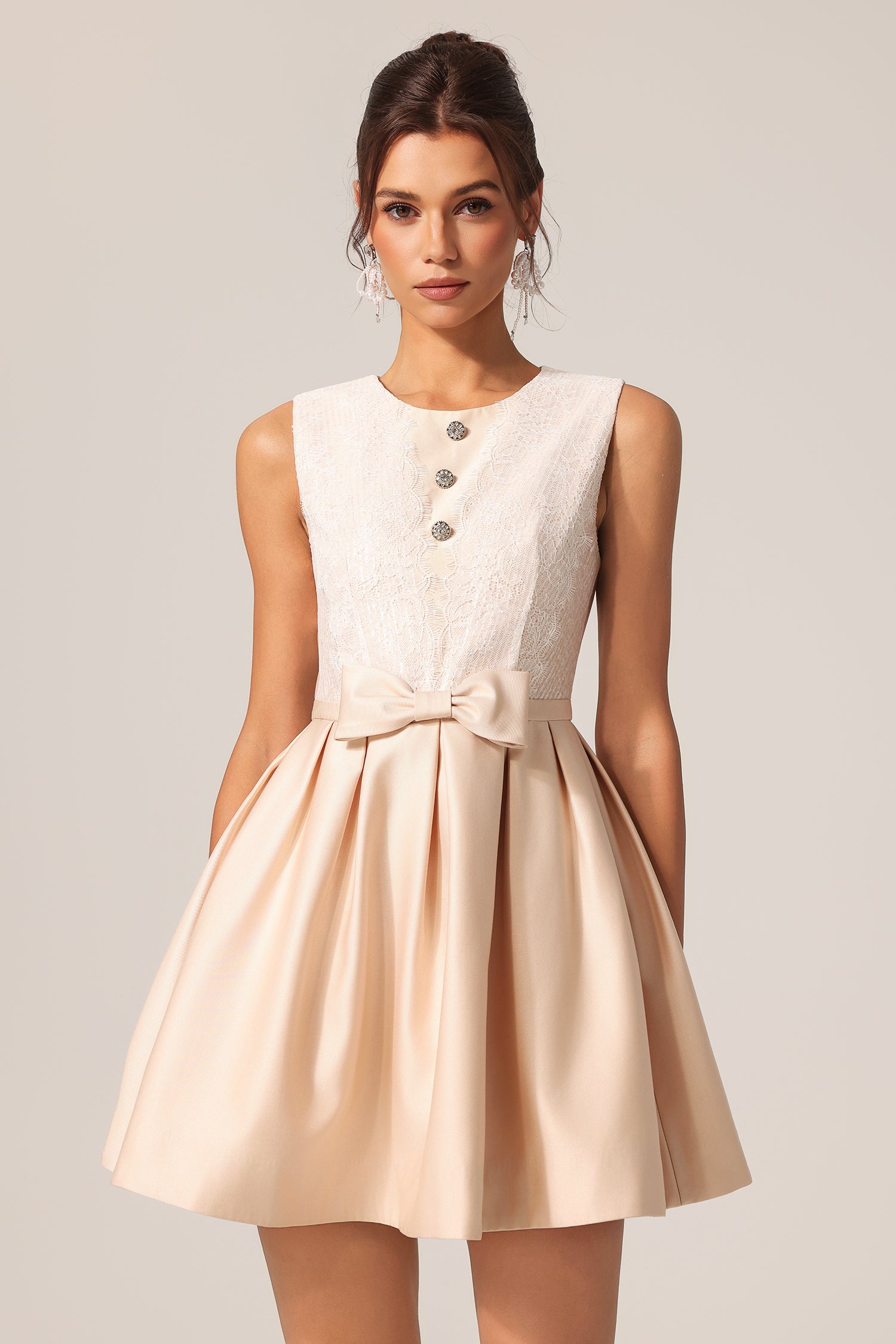 Frances Round Neck Sleeveless Flowers Lace Mini Dress