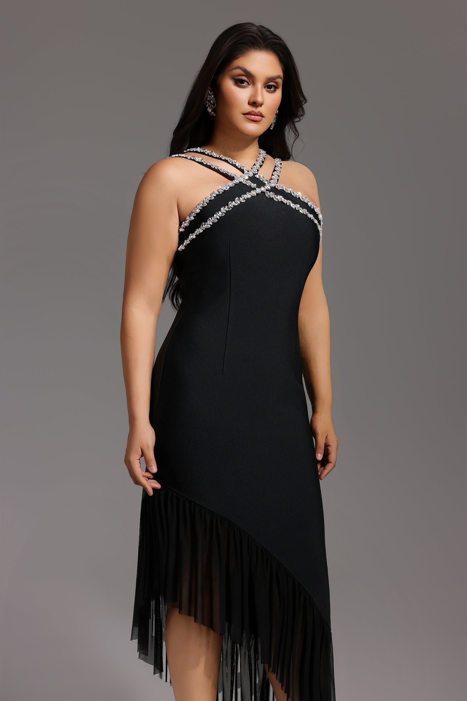 Nialla Sleeveless Diamond Flounce Bandage Maxi Dress