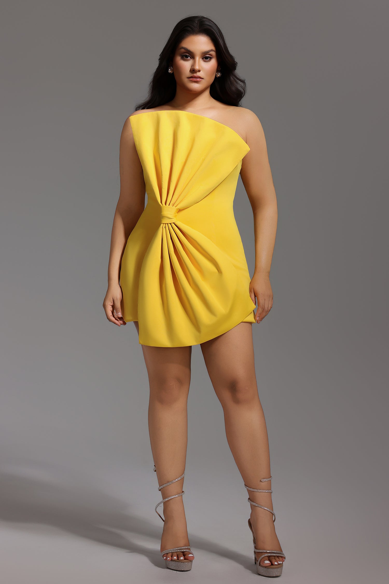 Majrela Bowknot Strapless Mini Dress - Yellow
