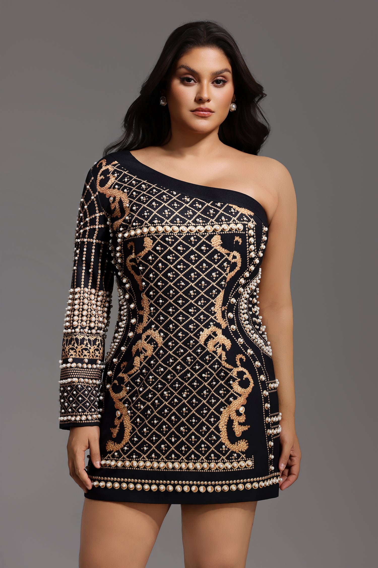Daya One Shoulder Pearl Mini Dress
