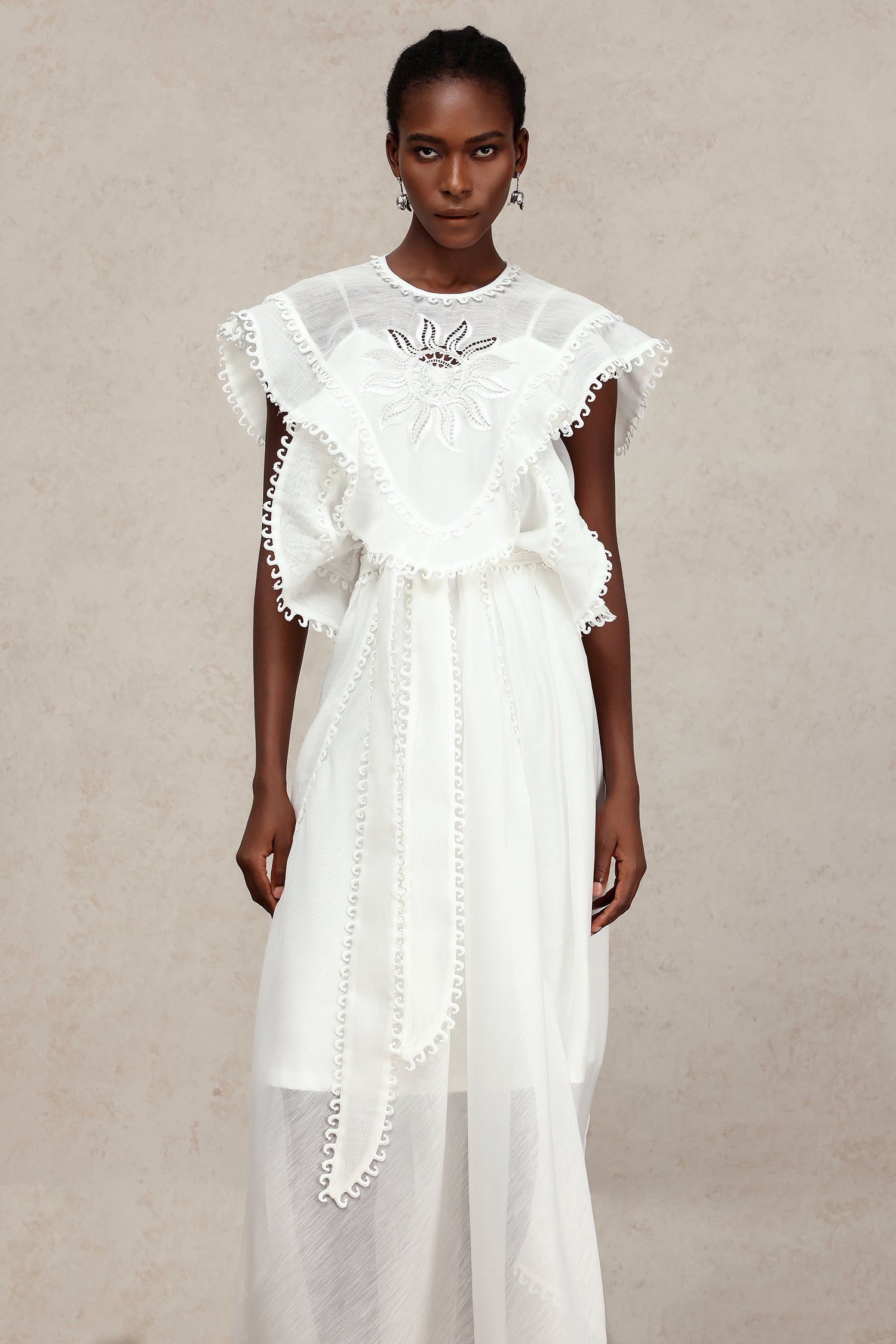 Halli Folds Lace Embroidery Maxi Dress