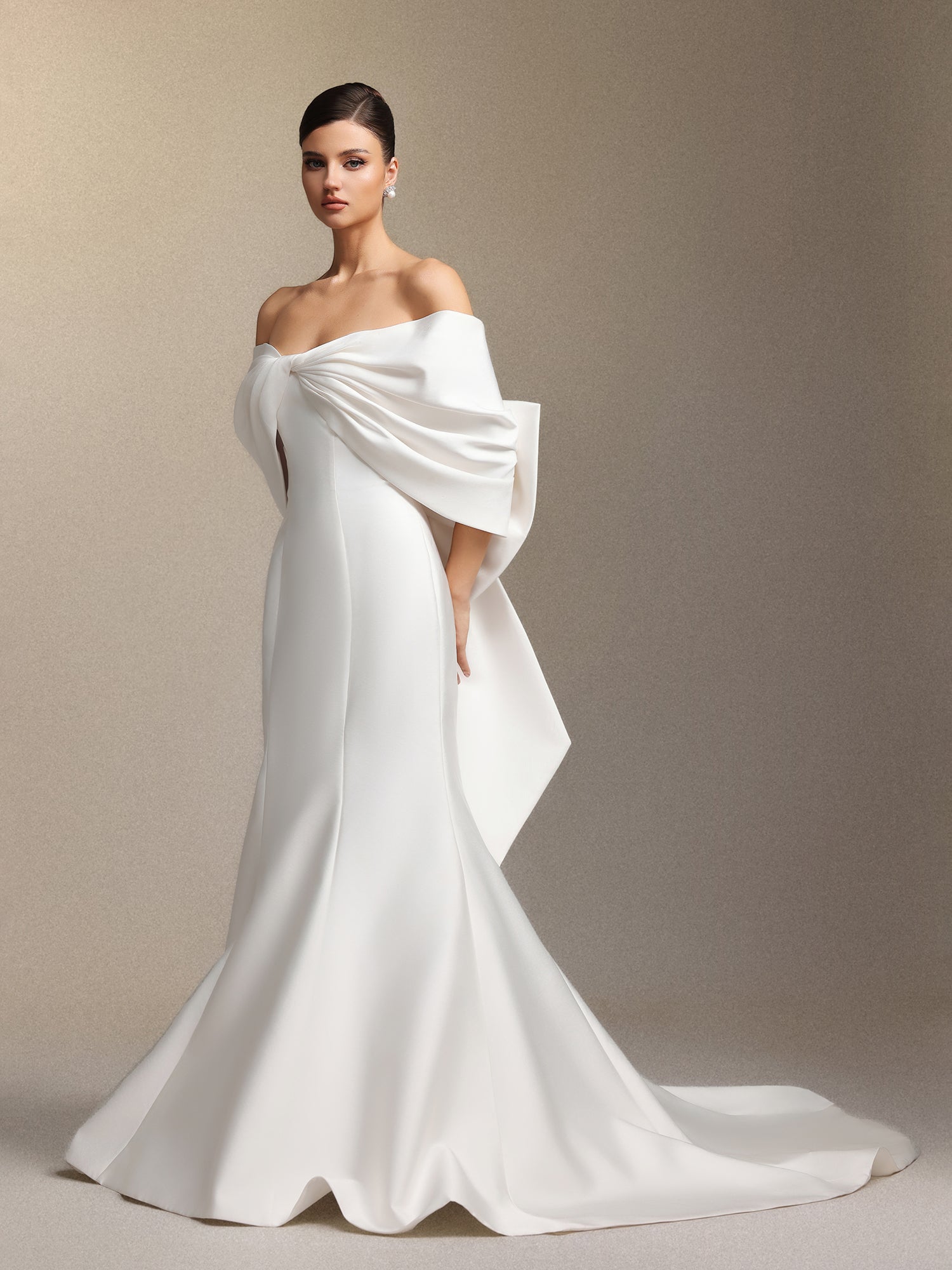 Euen Slimming bow fishtail maxi wedding dress