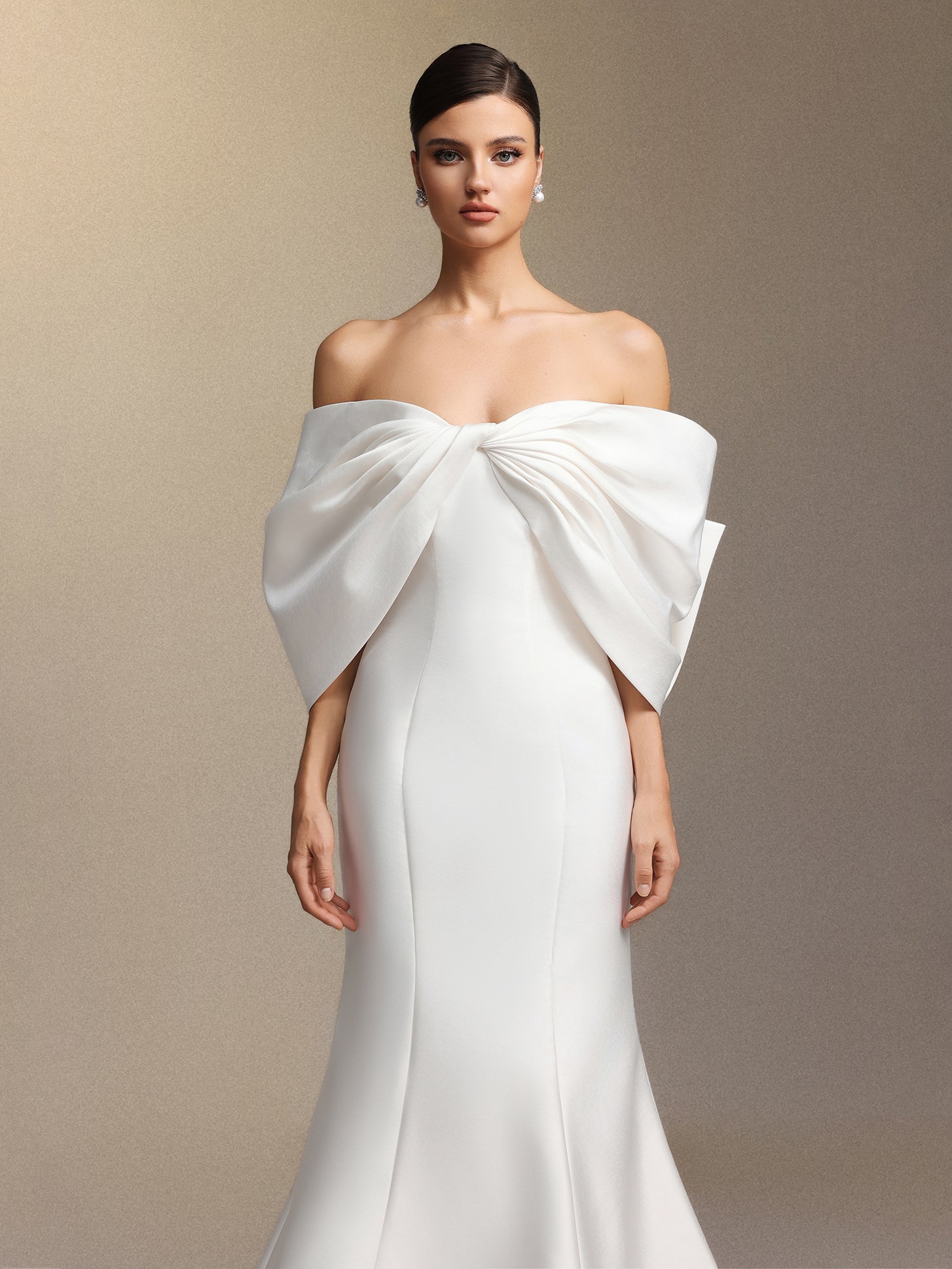 Euen Slimming bow fishtail maxi wedding dress