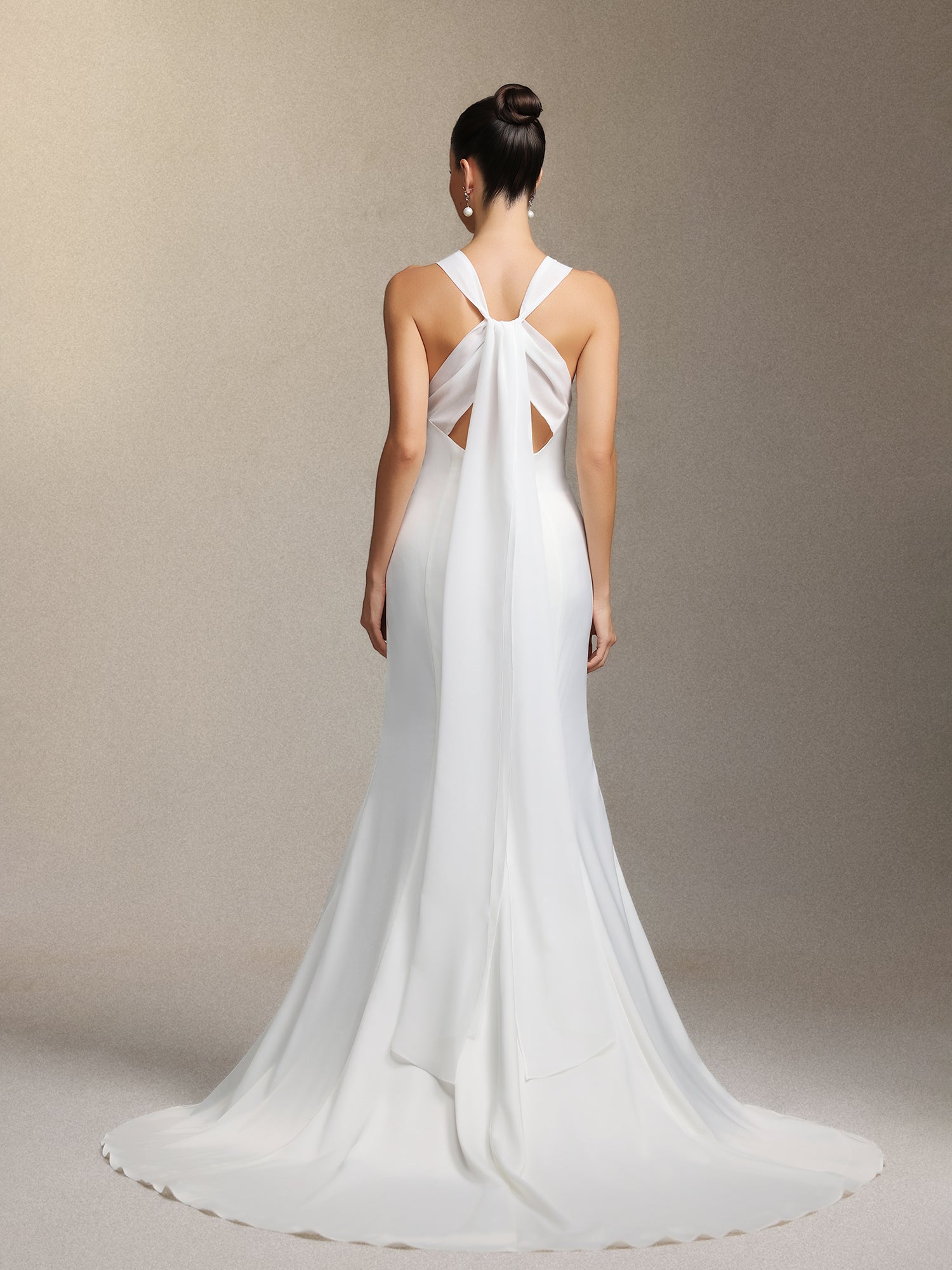 Lilac deep V-neck lace tulle maxi wedding dress