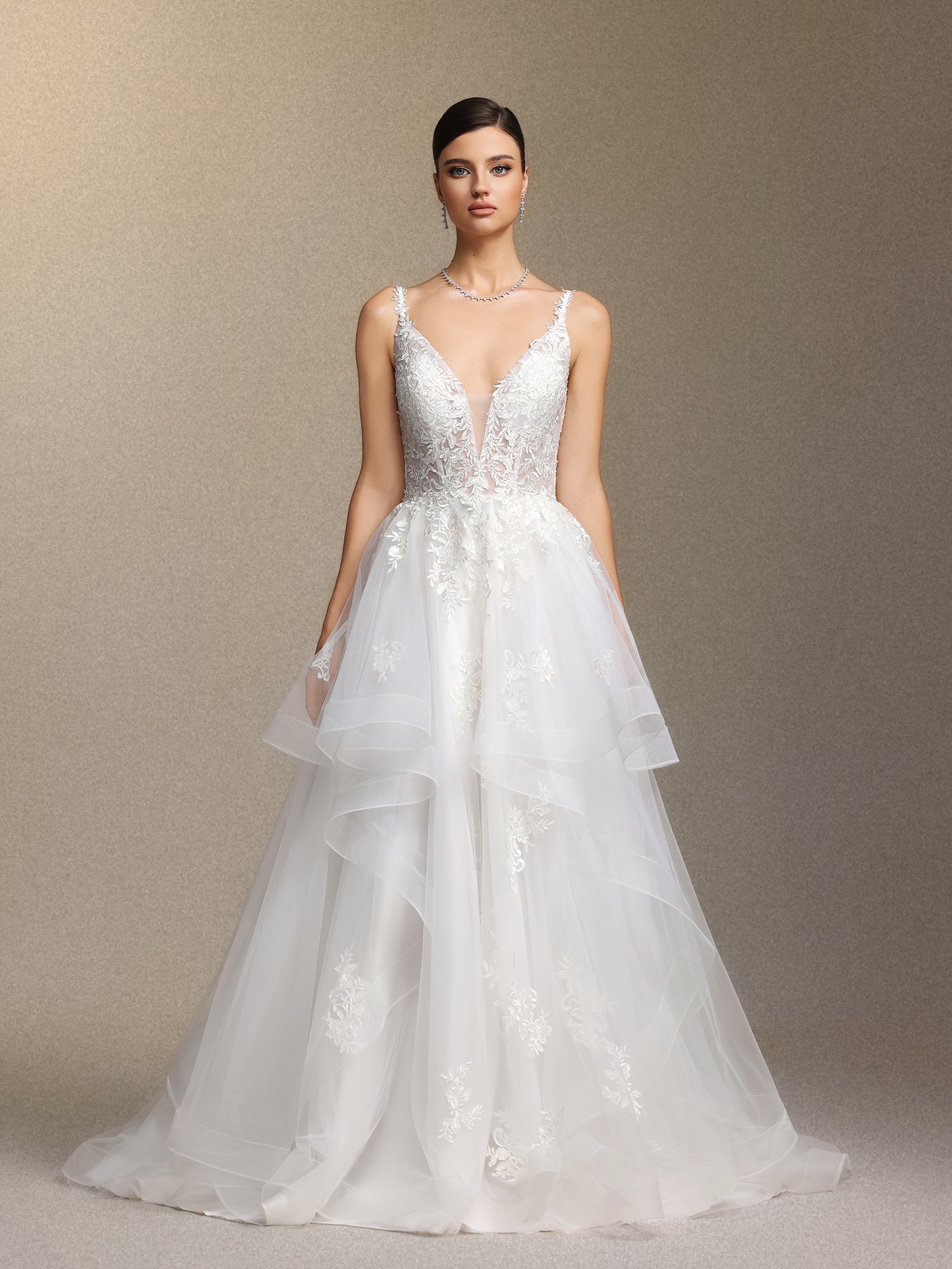 Fanya Deep V-neck lace long wedding dress