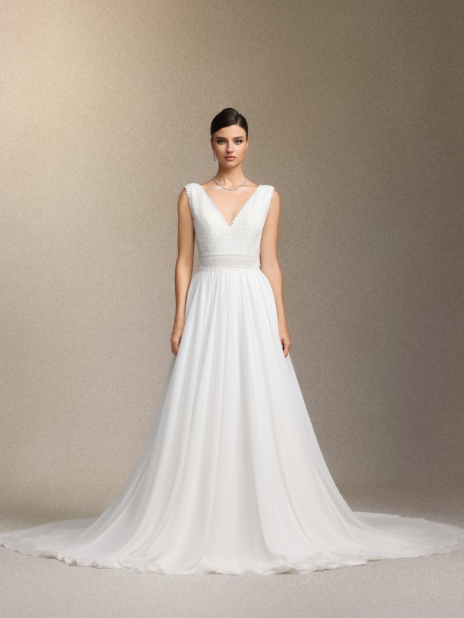 Yalyka Deep V-neck sleeveless high-waisted wedding maxi dress