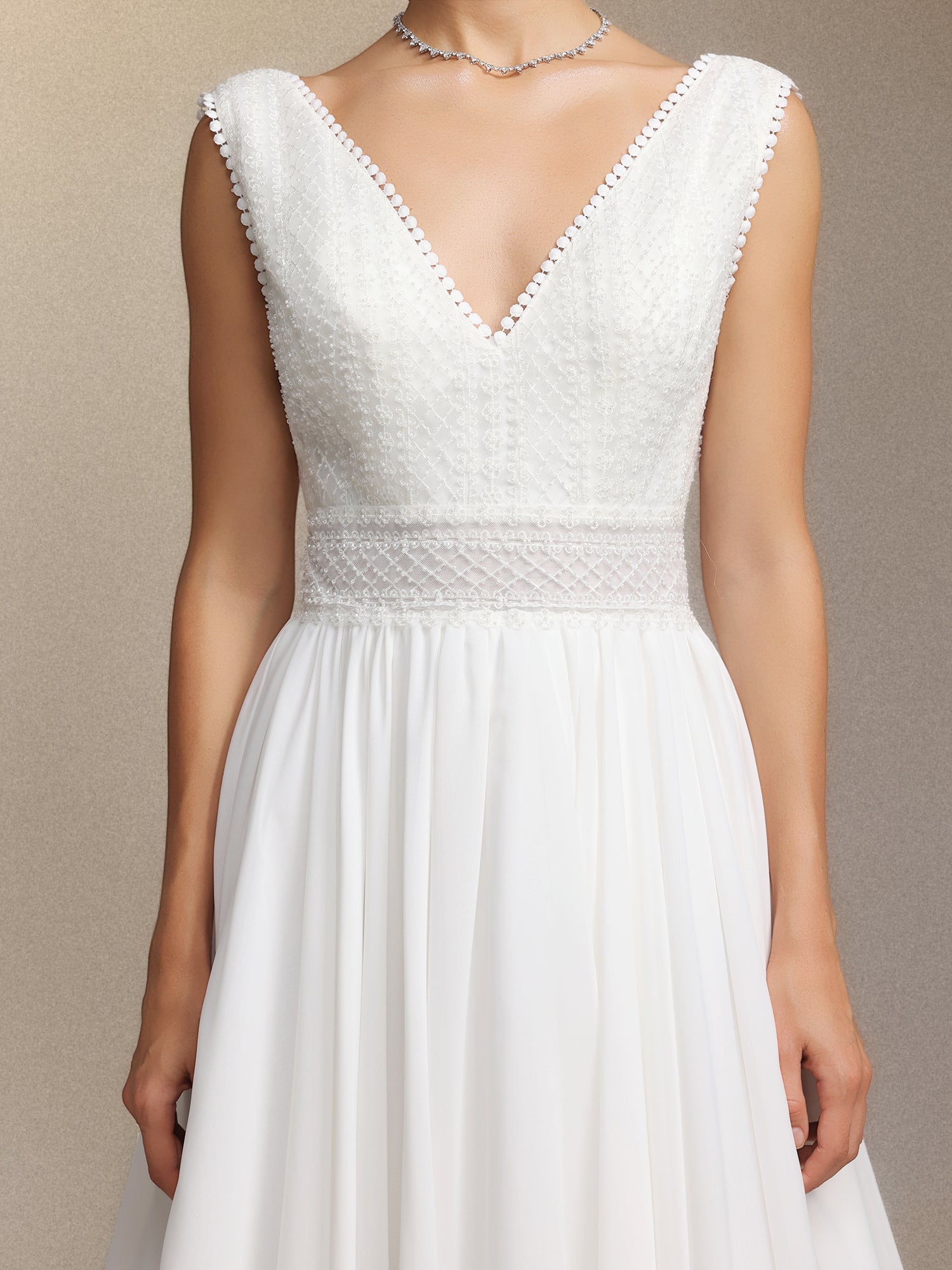 Yalyka Deep V-neck sleeveless high-waisted wedding maxi dress