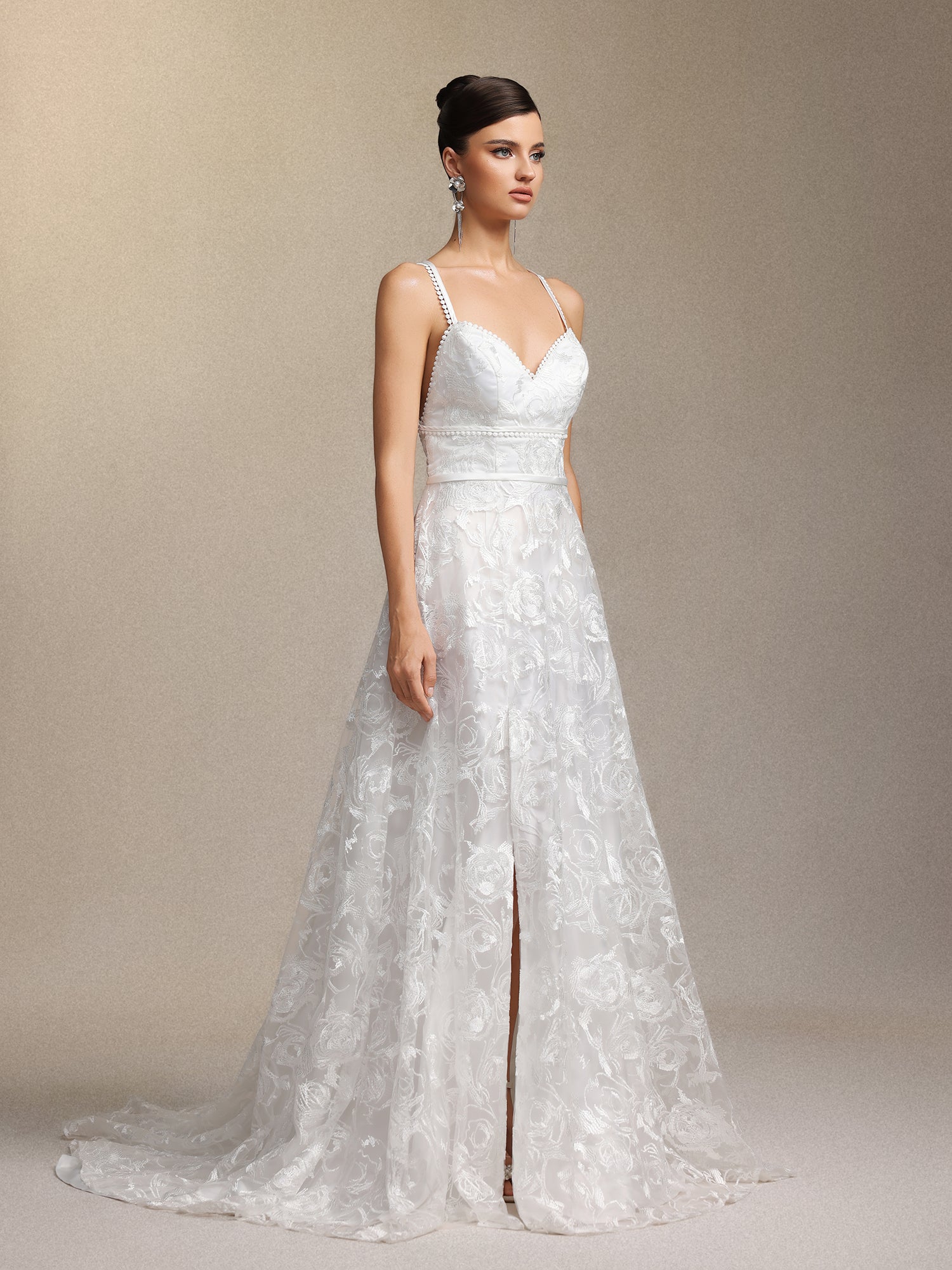 Ralaya Deep V-neck lace halter maxi wedding dress