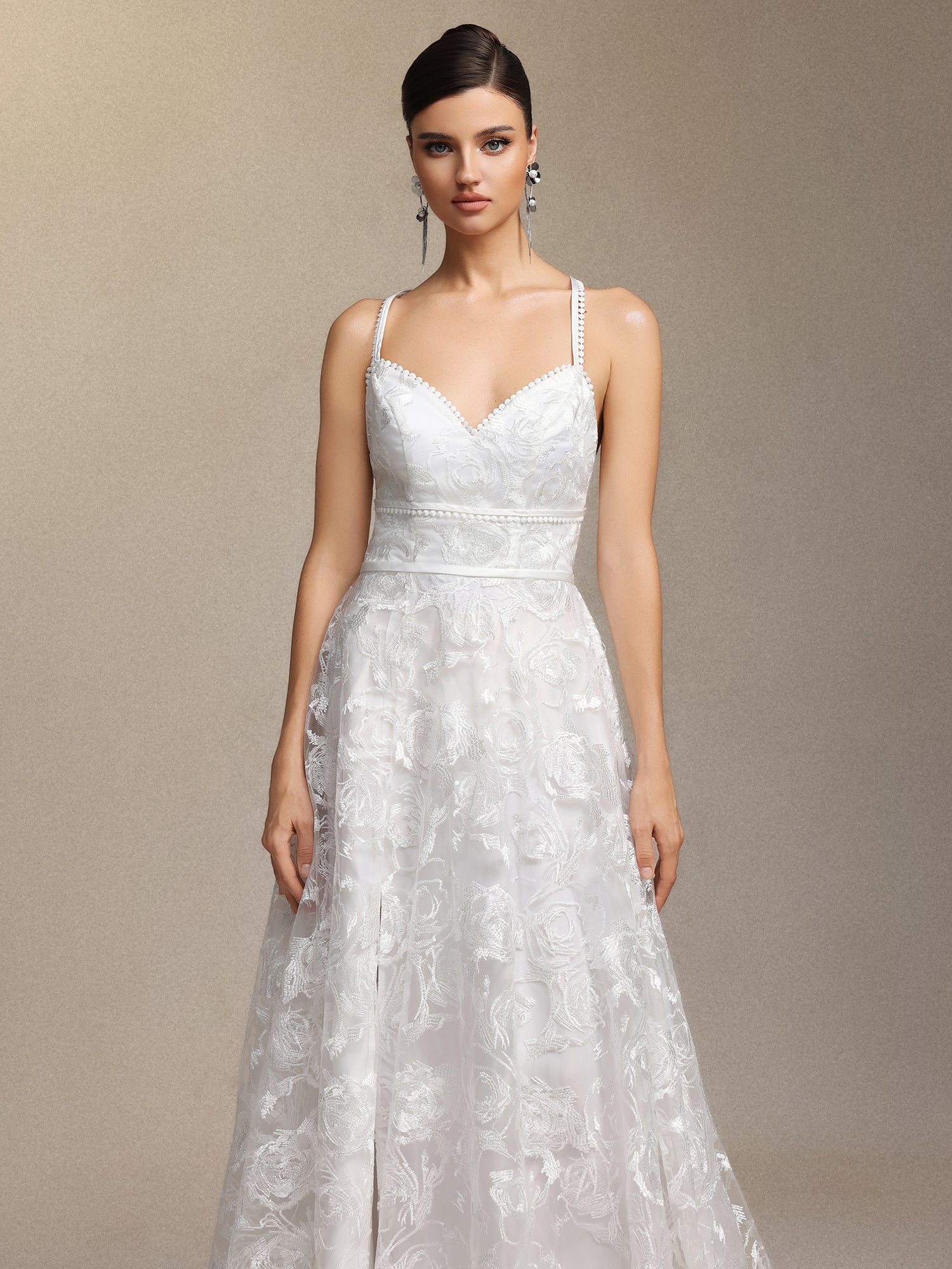 Ralaya Deep V-neck lace halter maxi wedding dress