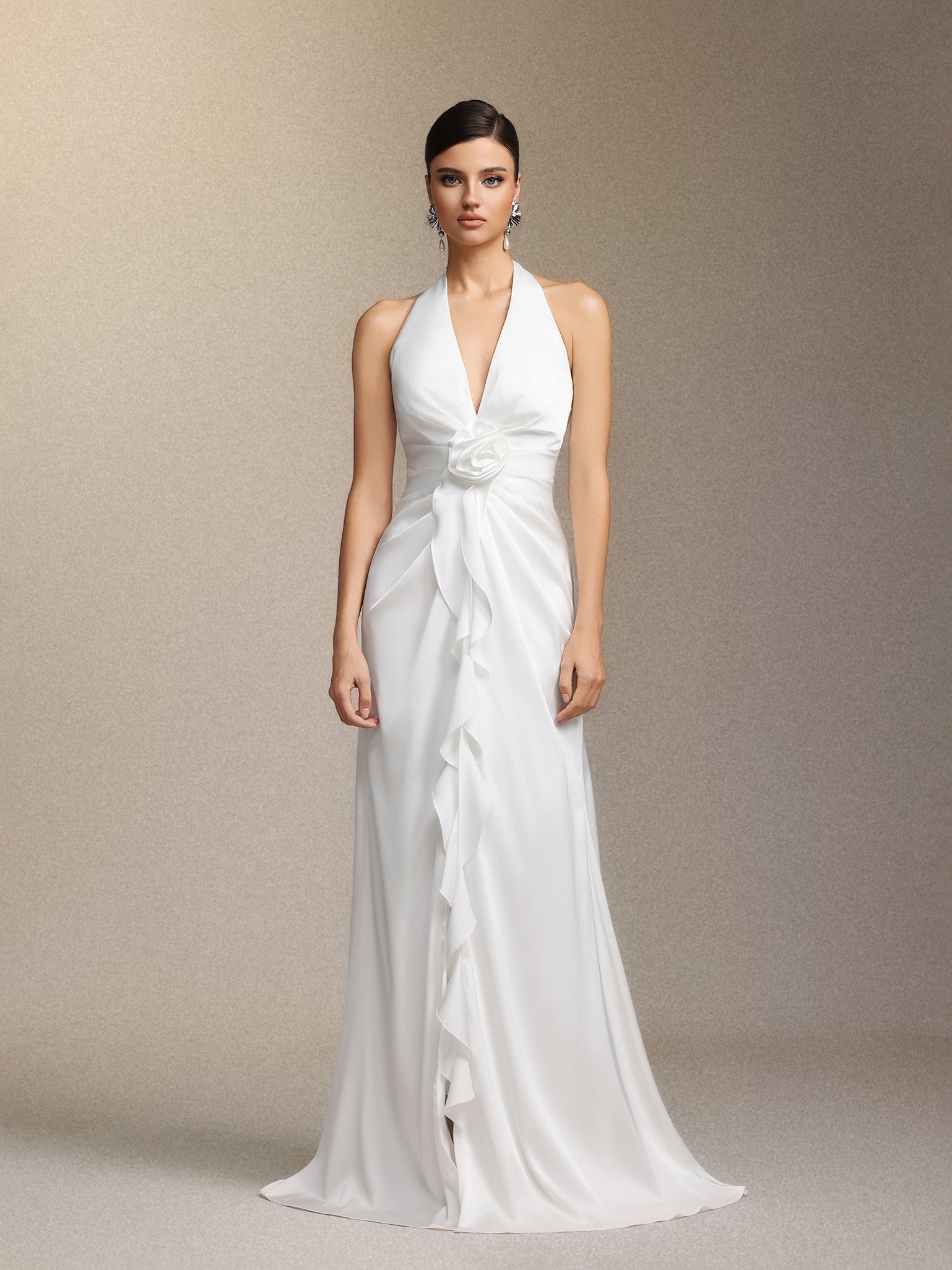 Salla Ruthie Halter-neck three-dimensional flower ruffled cinched wais	