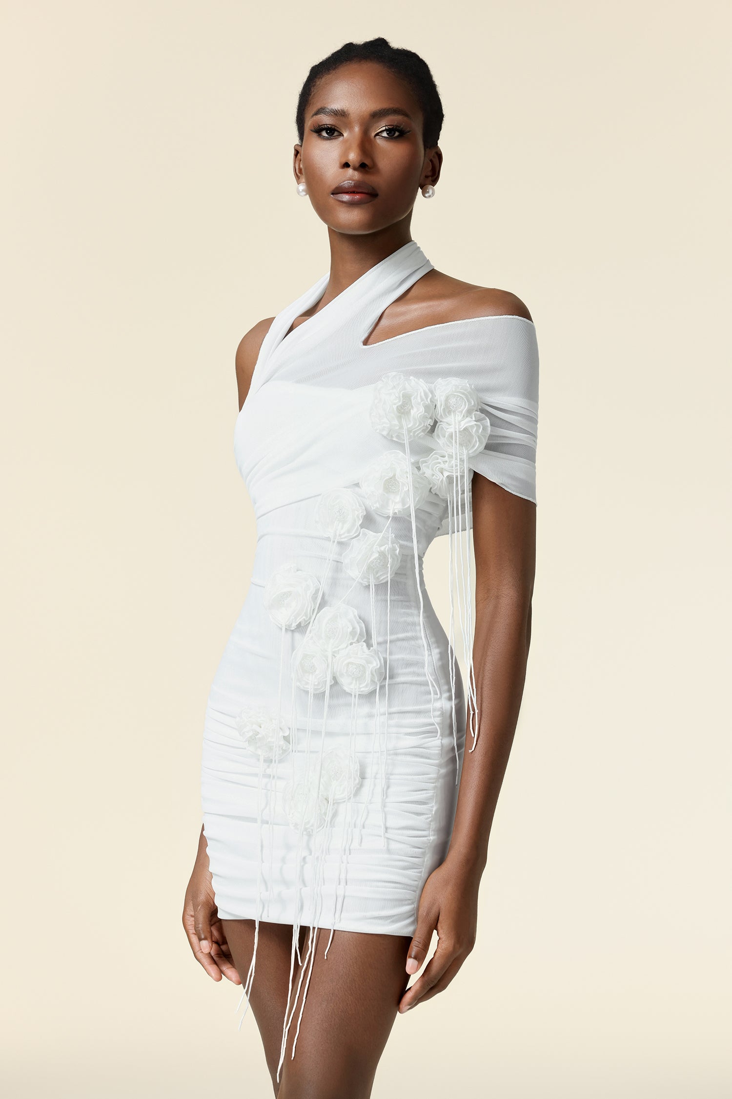 Sarah Sleeveless Flowers Folds Mini Dress