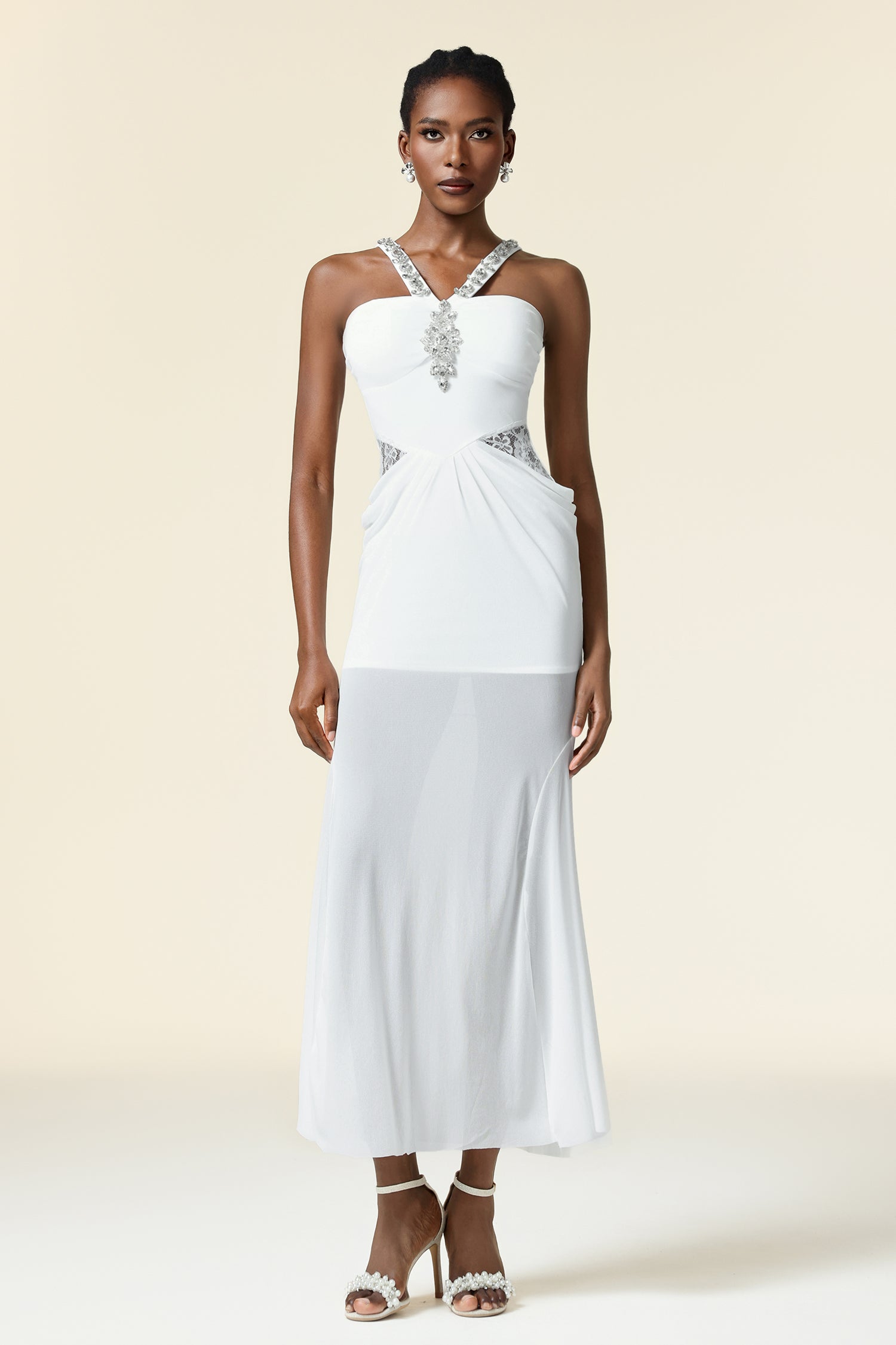 Kaona Sleeveless Diamond Folds Maxi Dress