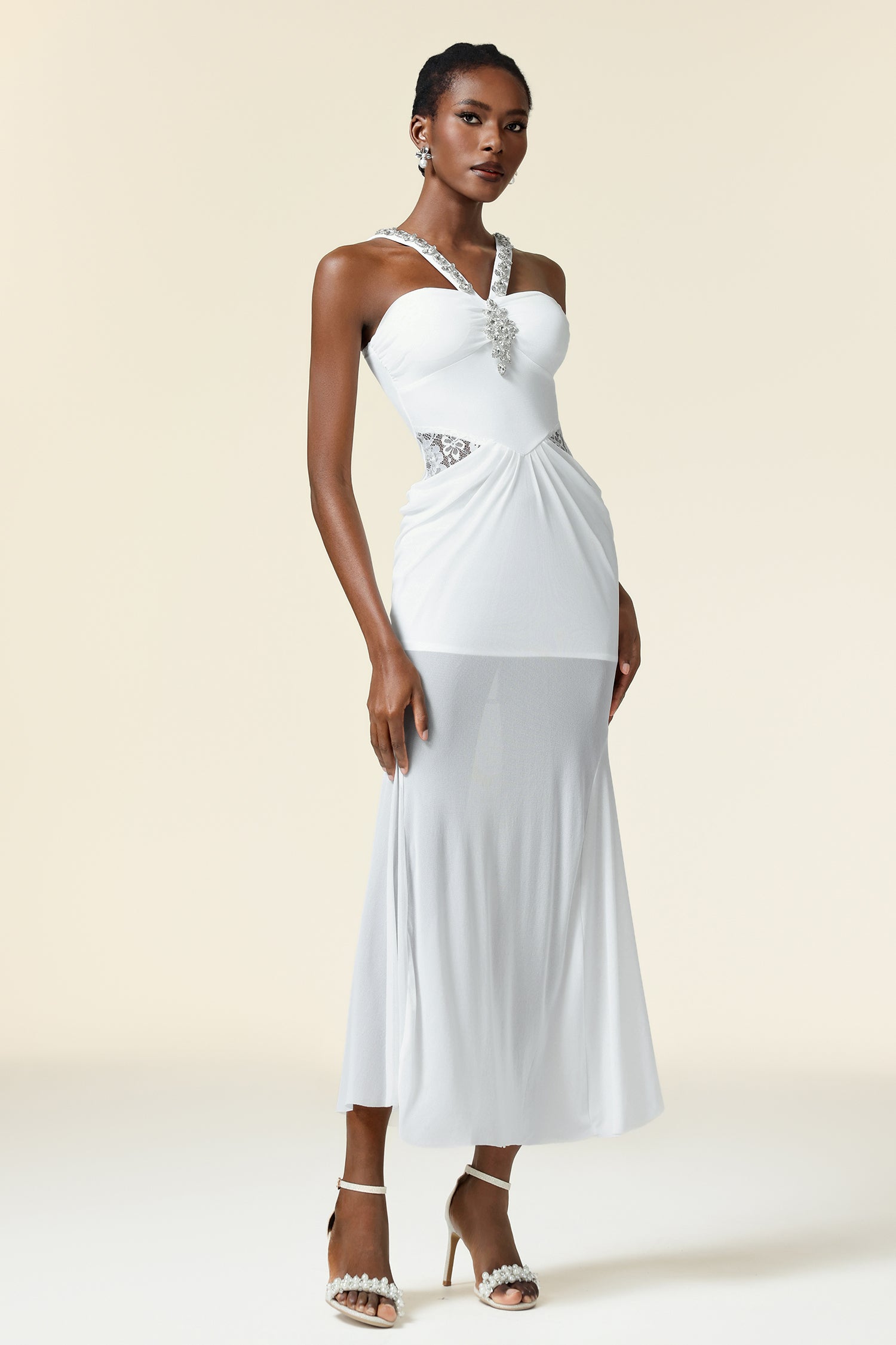 Kaona Sleeveless Diamond Folds Maxi Dress