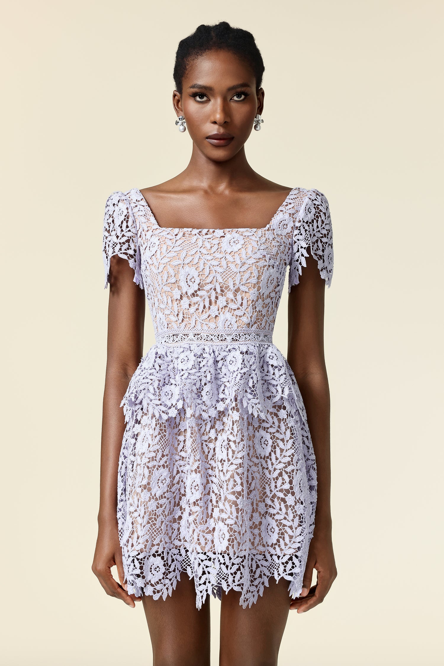 Metta Short Sleeves Lace Mini Dress