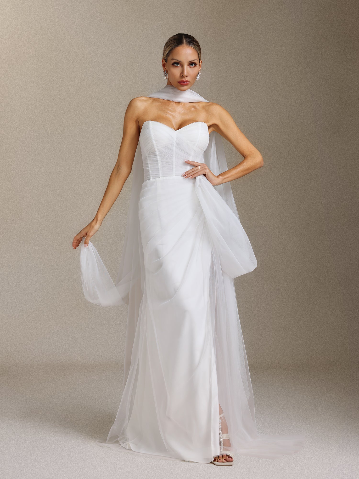 Vanessa Pleated light gauze fishbone strapless maix wedding dress
