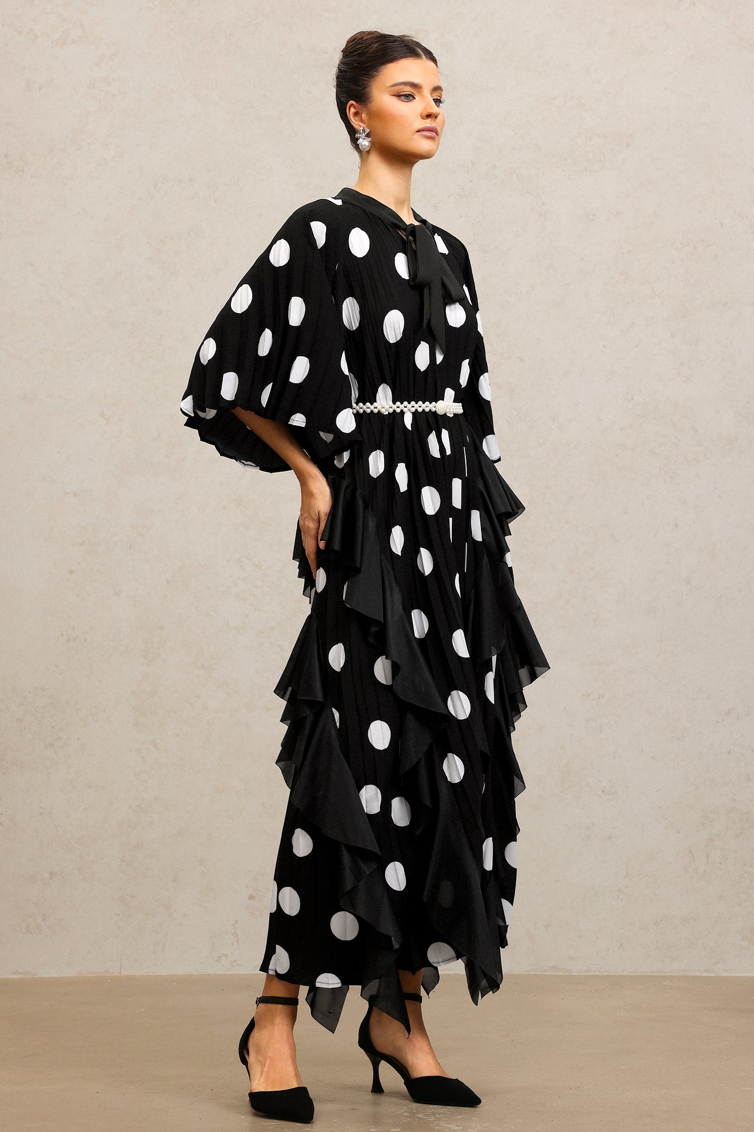 Quanne Short Sleeves Folds Maxi Dress