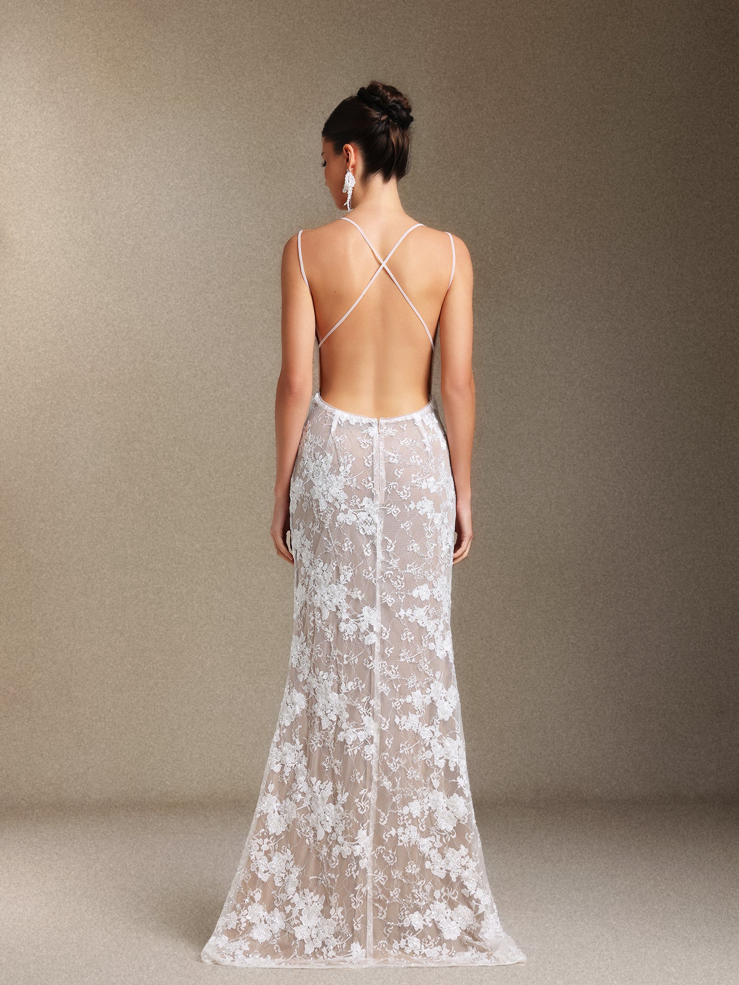 Thea Sling V-neck Sequins Lace maxi wedding dress