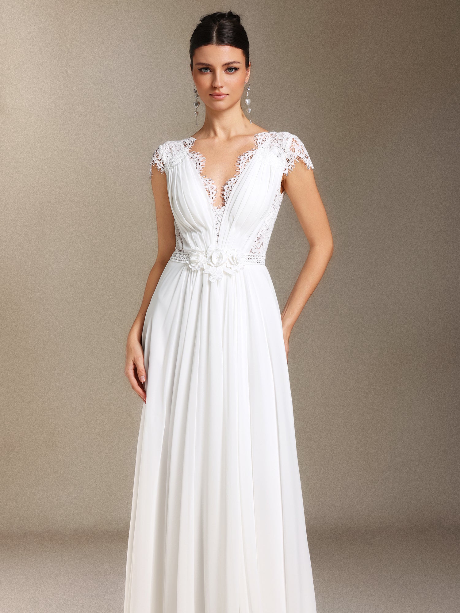 Slaia Fold Backless Lace Trailing maxi wedding dress