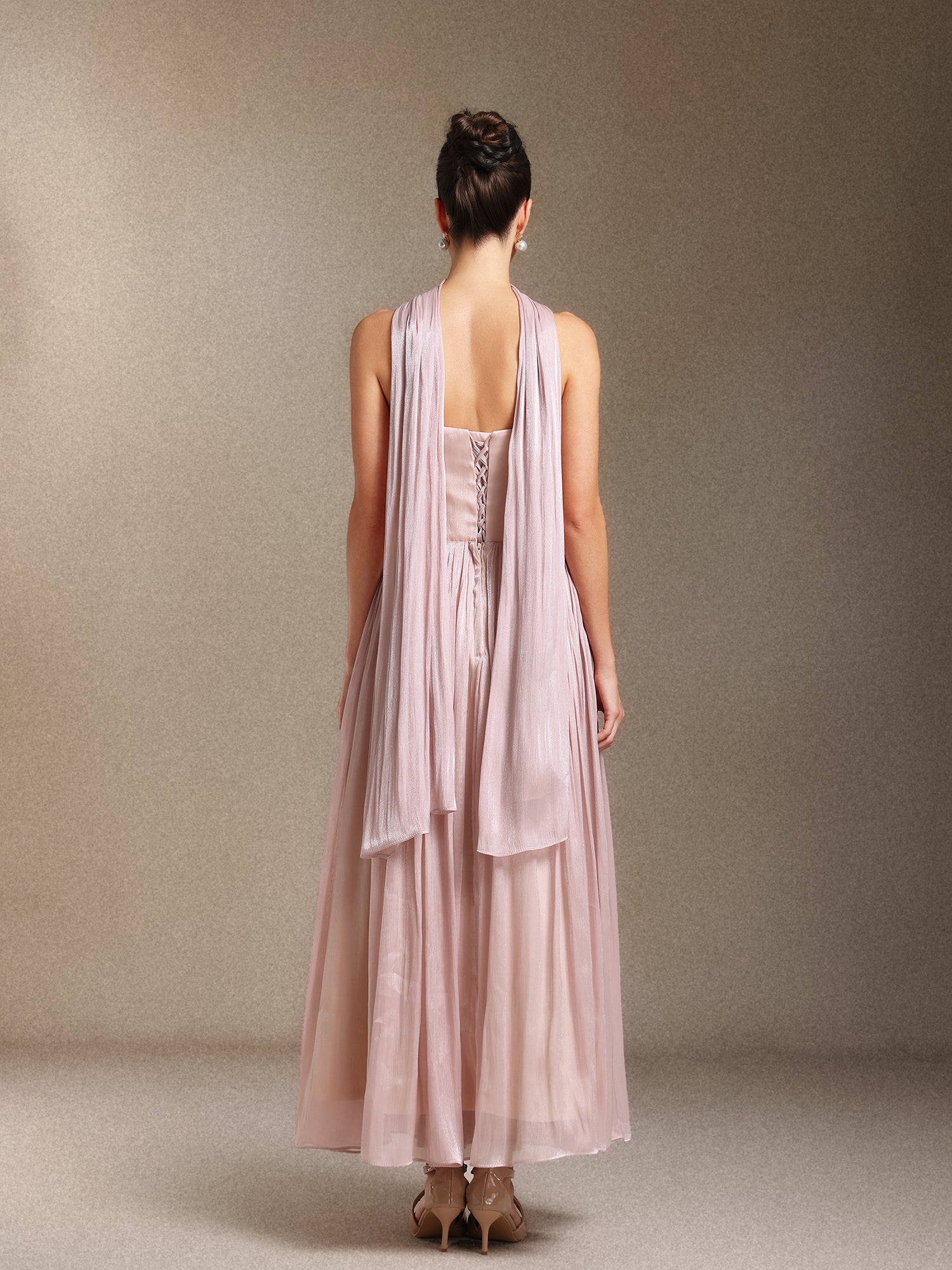 Yeil  Fold Ribbon Midi length evening dress