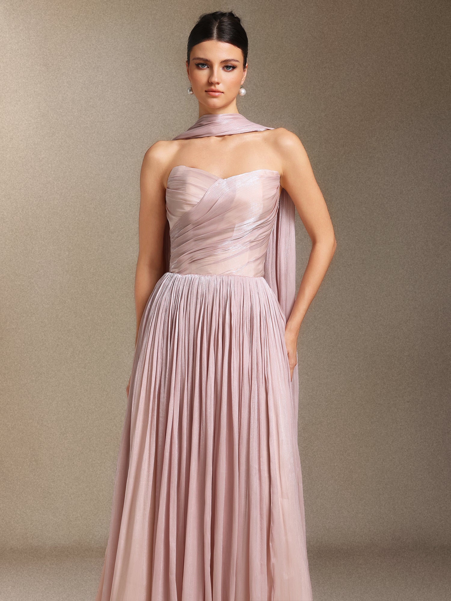 Yeil  Fold Ribbon Midi length evening dress