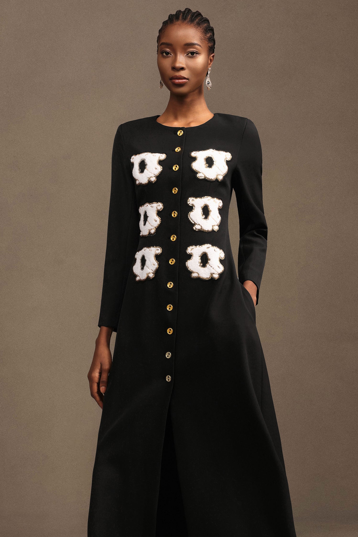 Natalya Elegant Tailored Round Neck Long Sleeve Woven Maxi Dress