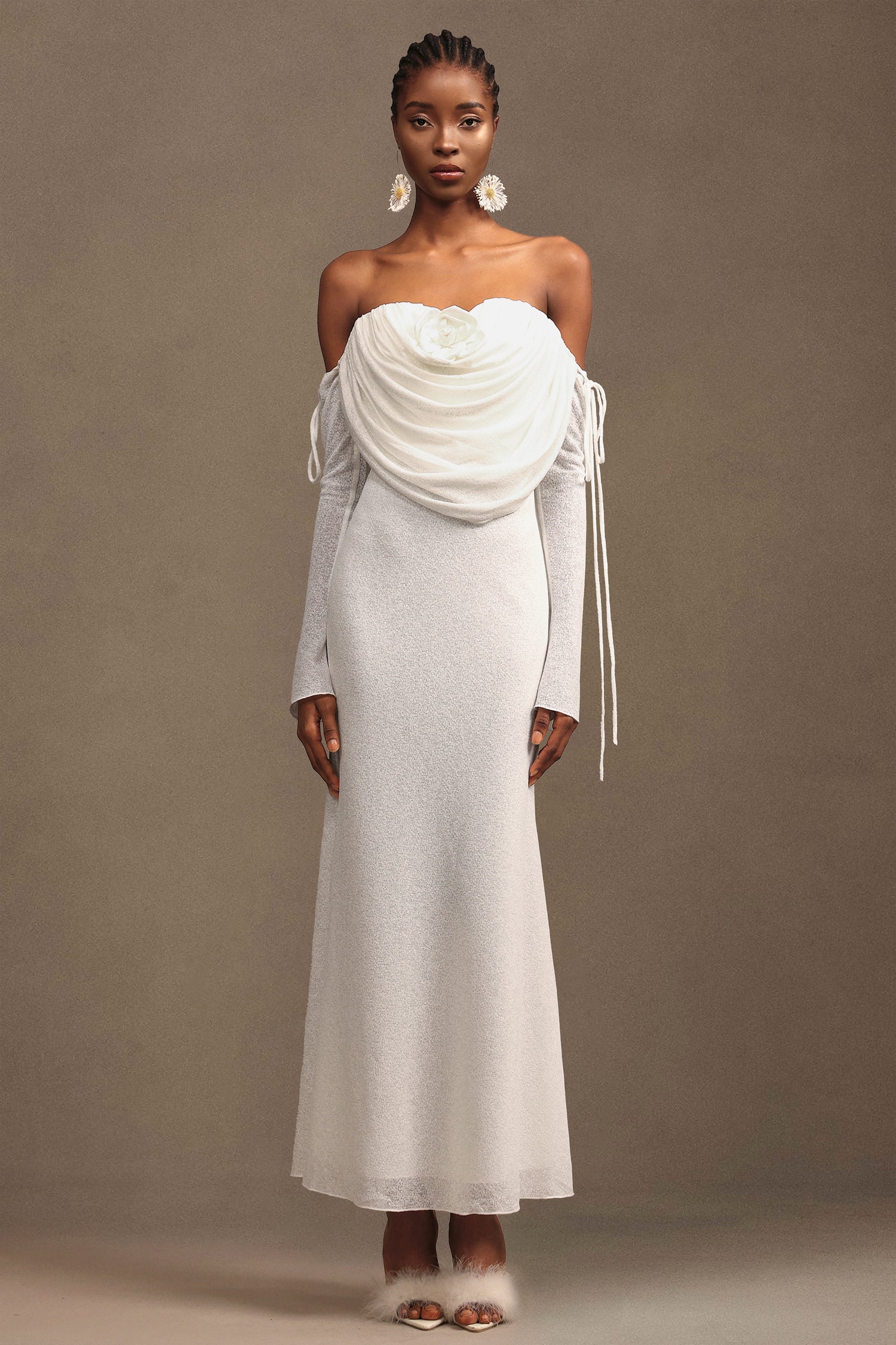 Tahoe Elegant Contour Off-The-Shoulder Long Sleeve Knit Maxi Dress