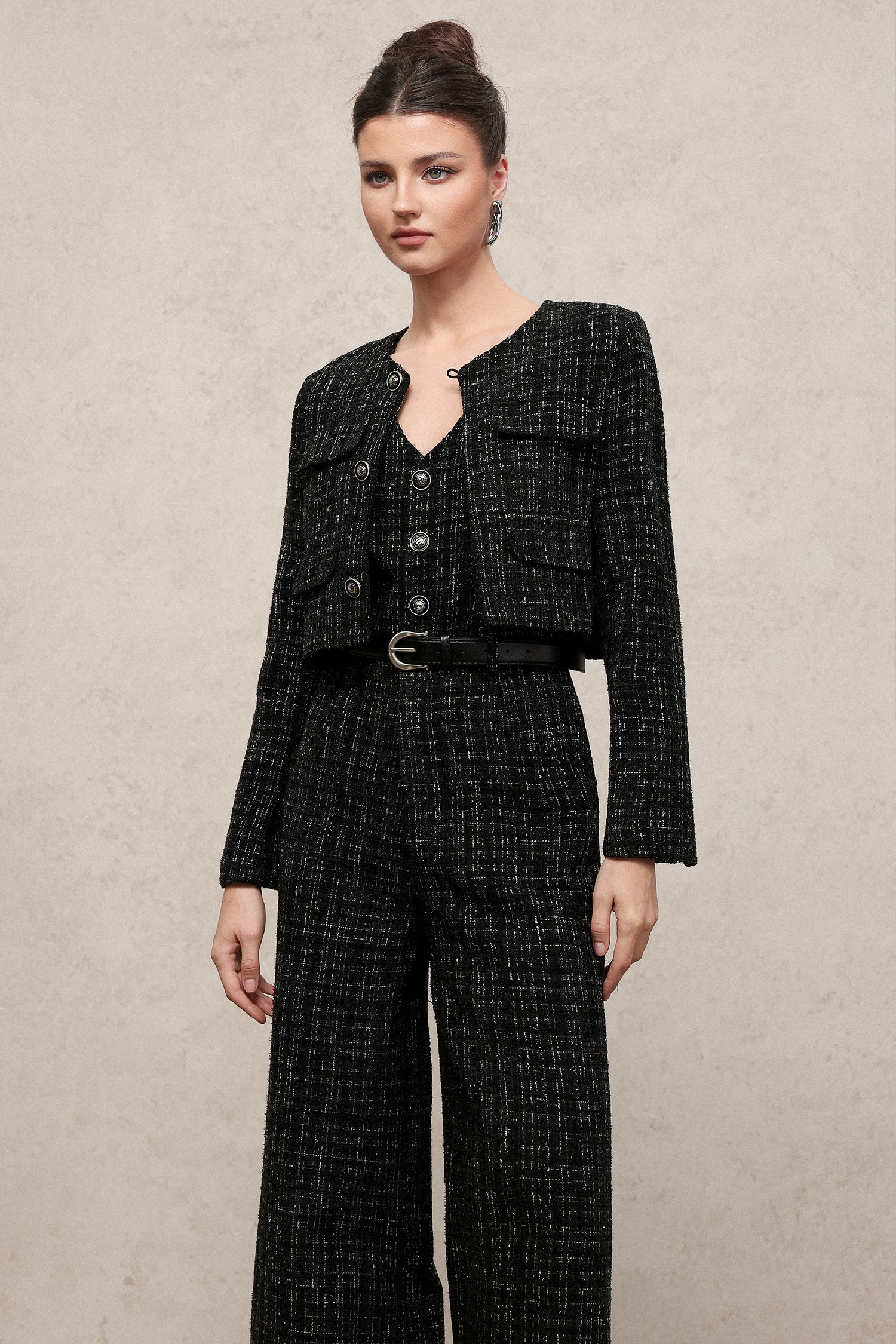 Zerasa Classic Tailored Long Sleeve Blazer And Sleeveless Jumpsuit Woven Two-Piece Set