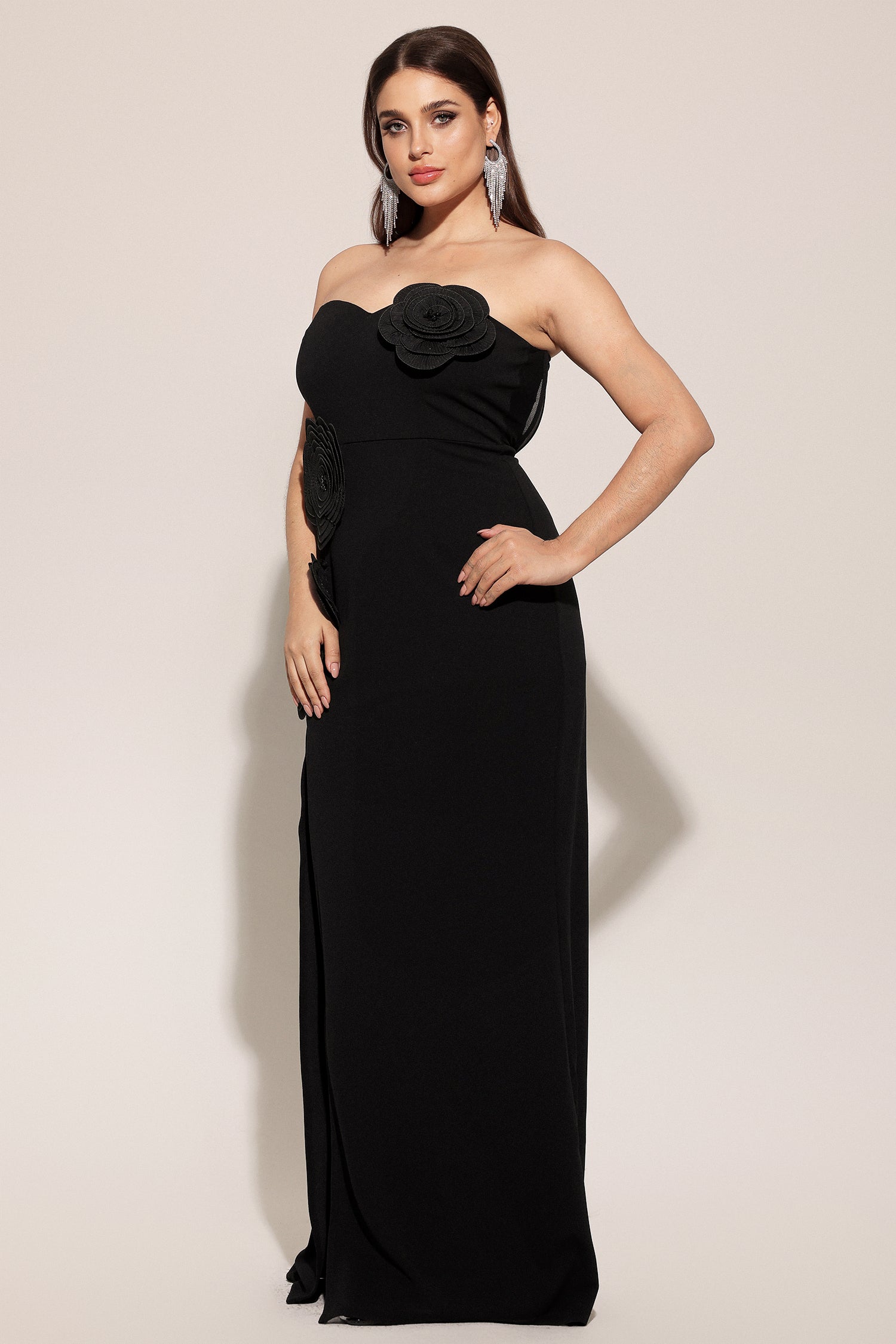 Stretchy Sleeveless Flowers Slit Bandage Maxi Dress