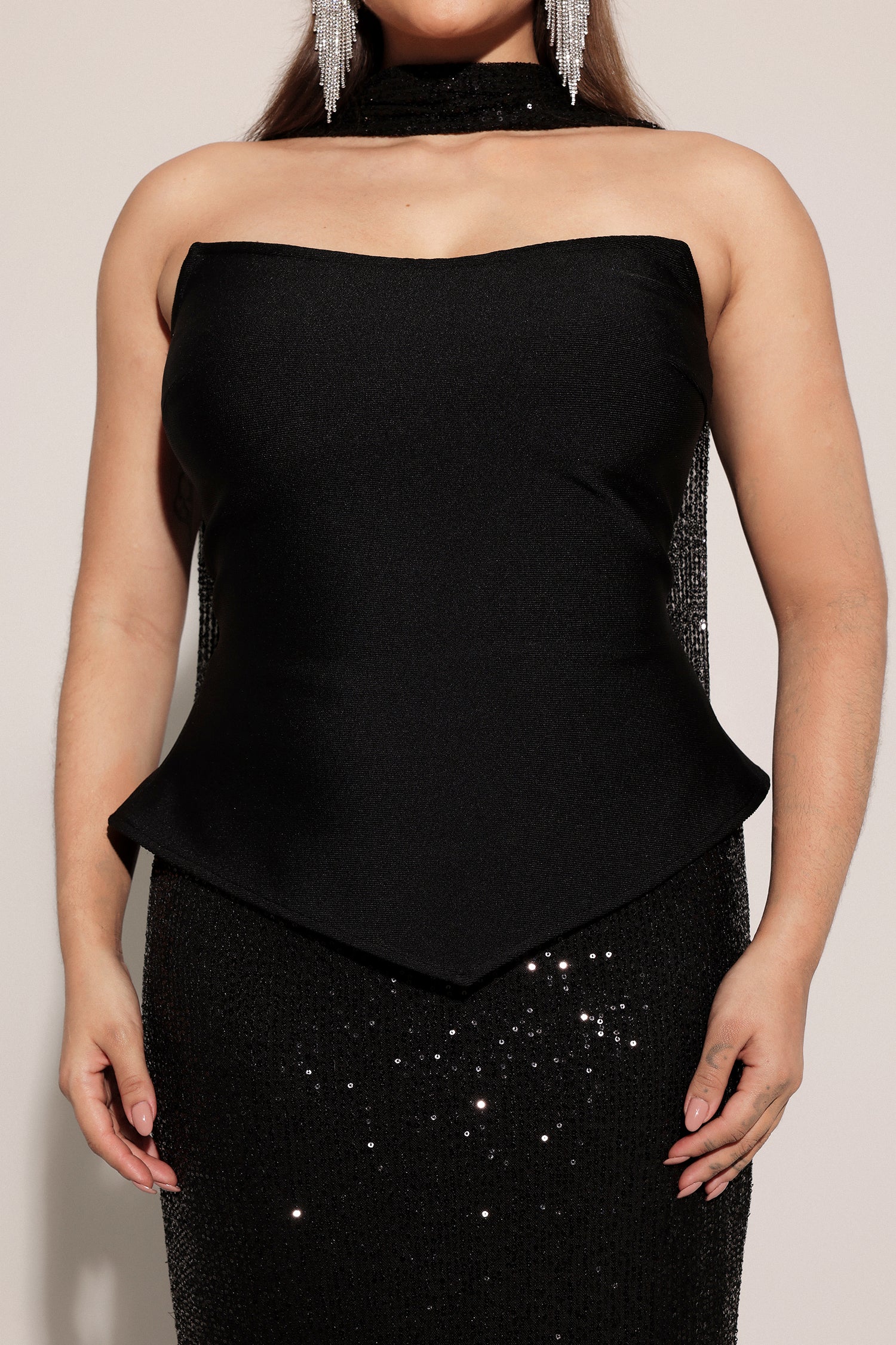 Kale Sleeveless Ribbon Sequins Bandage Maxi Two-Piece Set