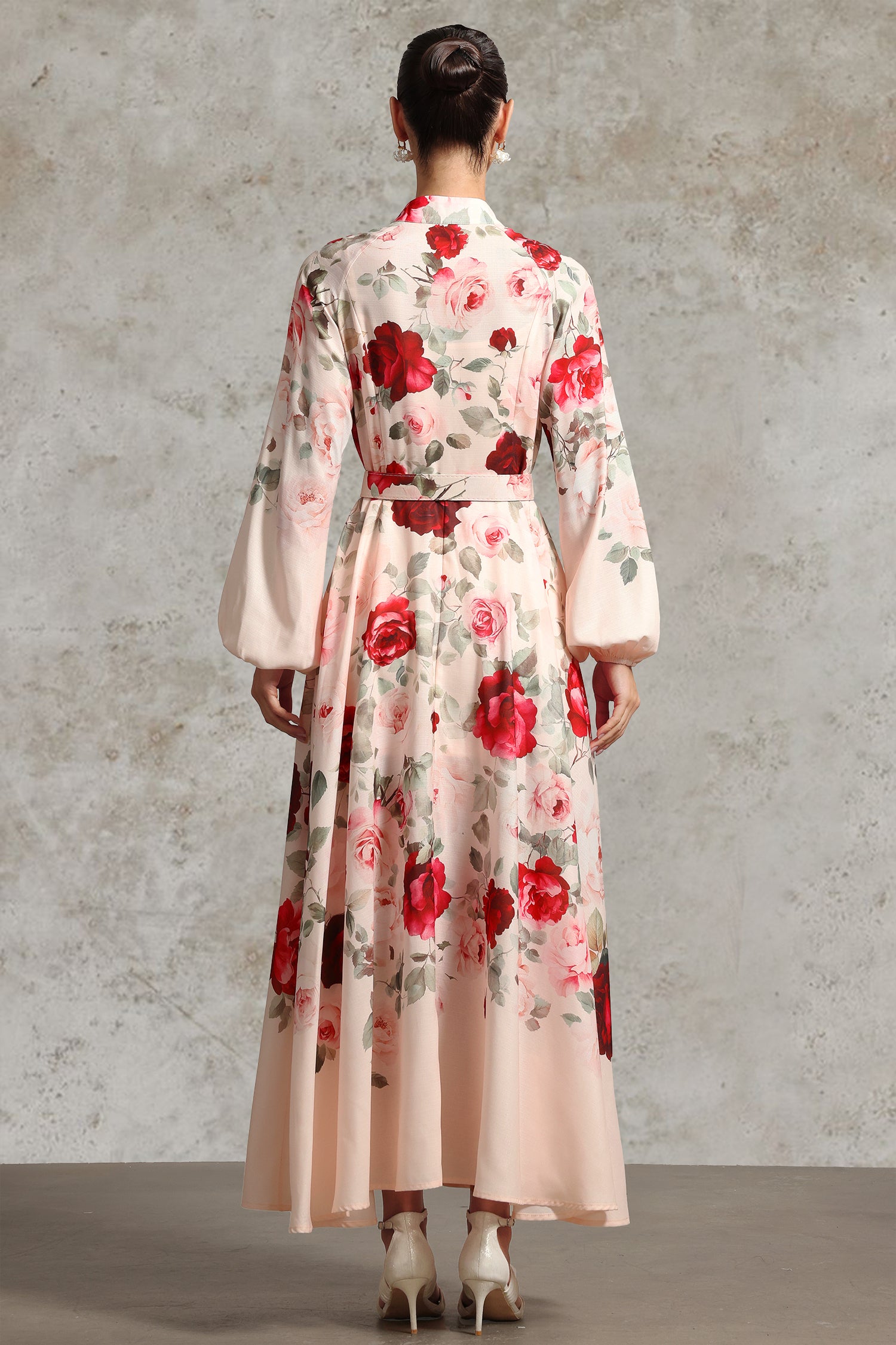 Rucifa Resort Flowy Long Sleeve Printed Woven Maxi Dress