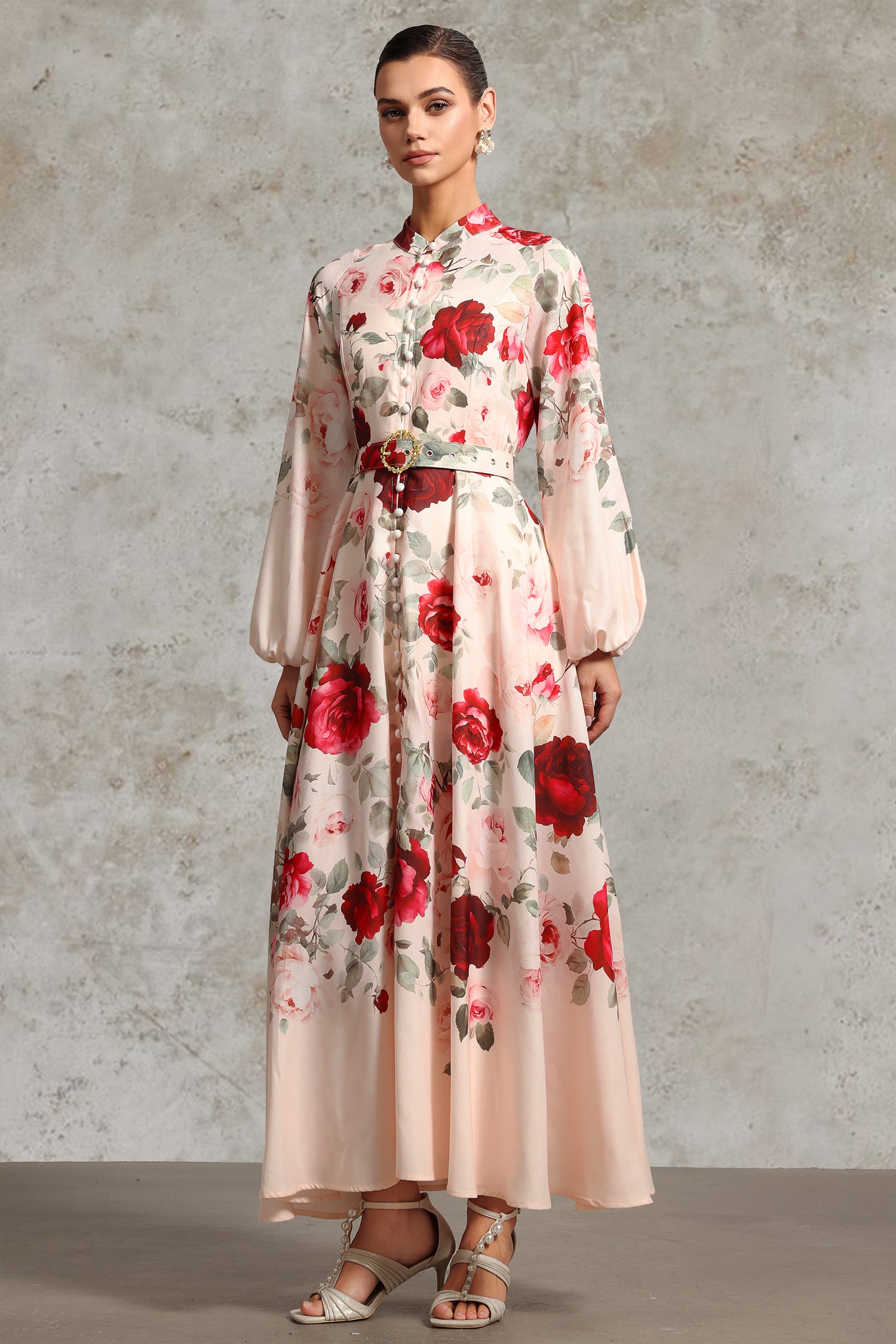 Rucifa Resort Flowy Long Sleeve Printed Woven Maxi Dress